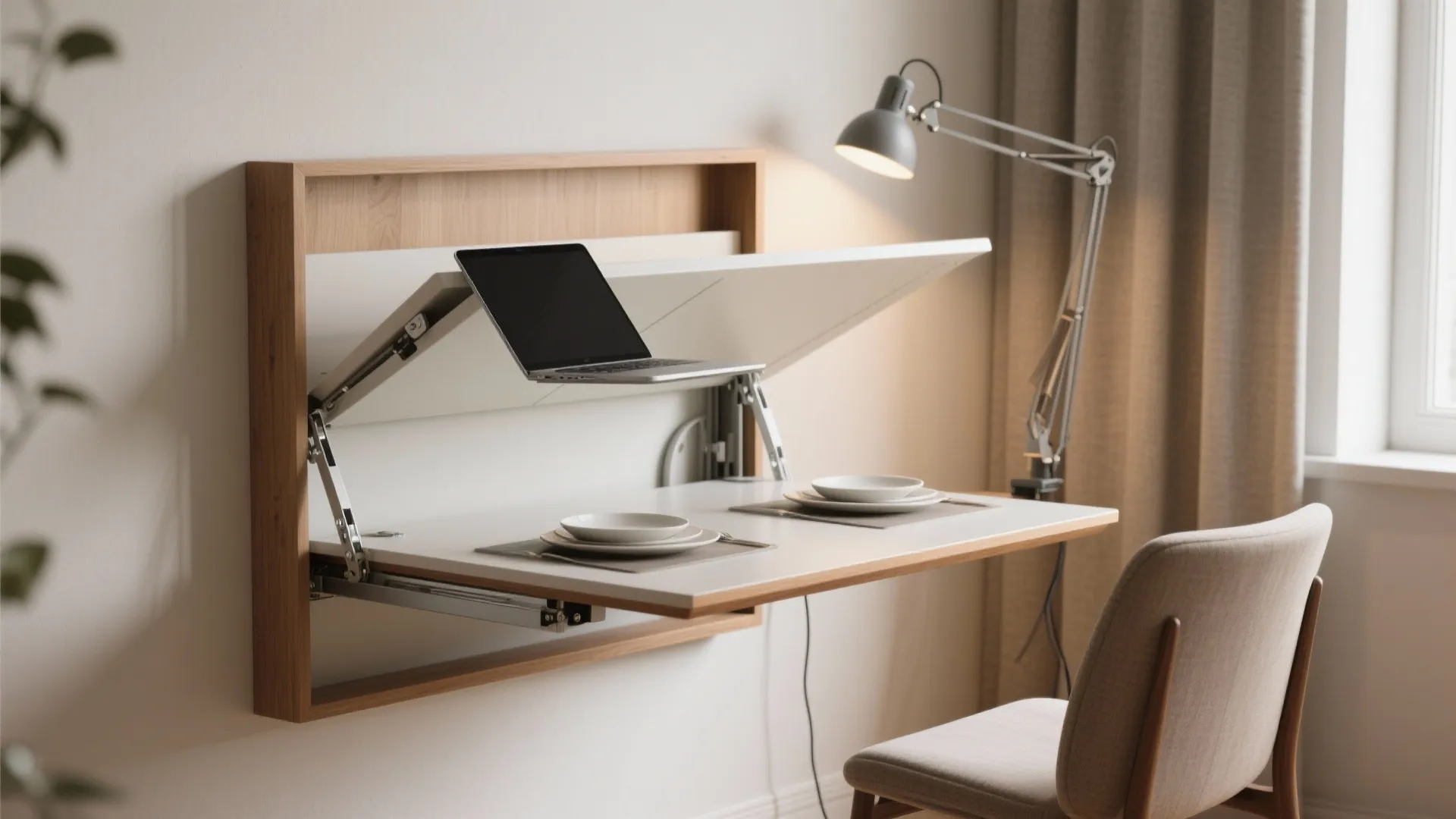 1. Fold-down dining desk (doubles as a workspace)