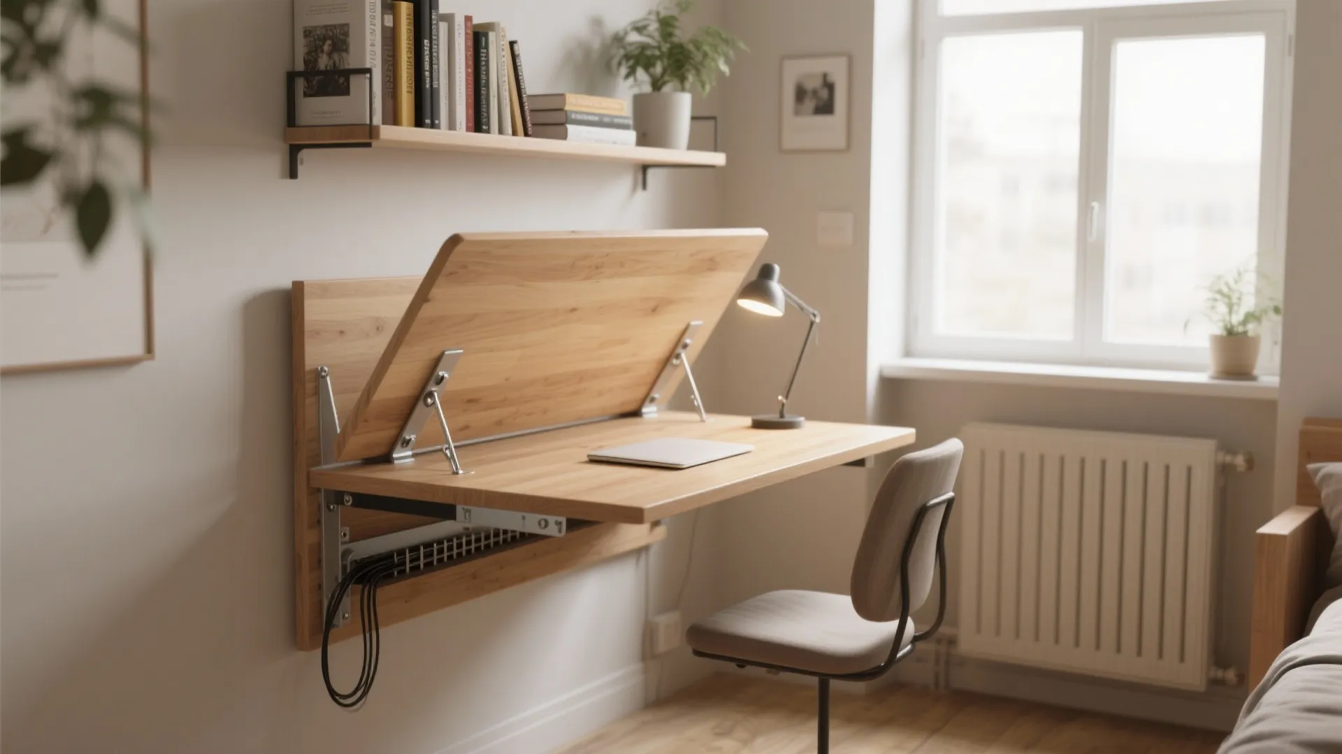 1. Wall-Mounted Fold-Down Desk