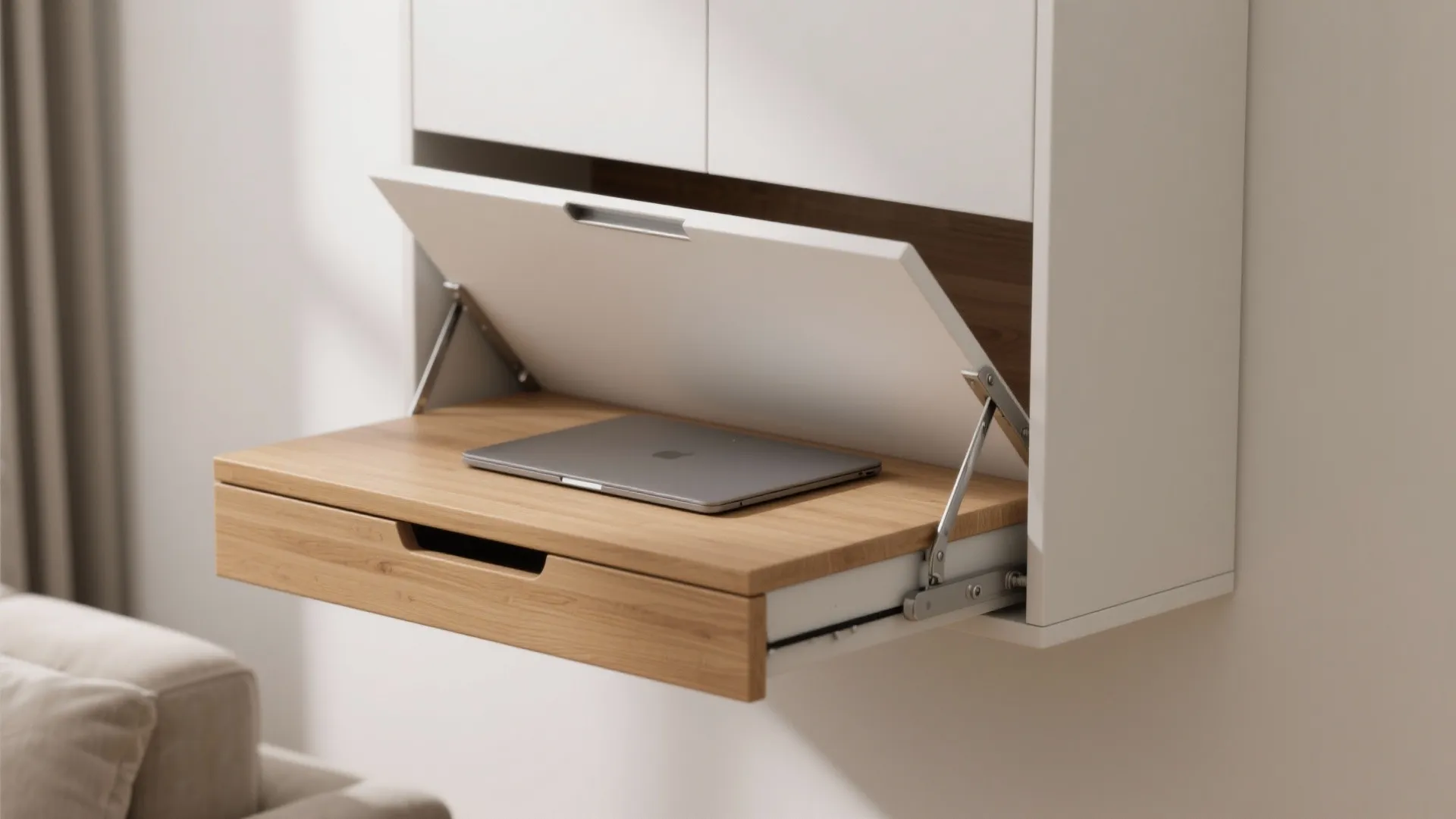 1. Fold-down wall desk with hidden storage