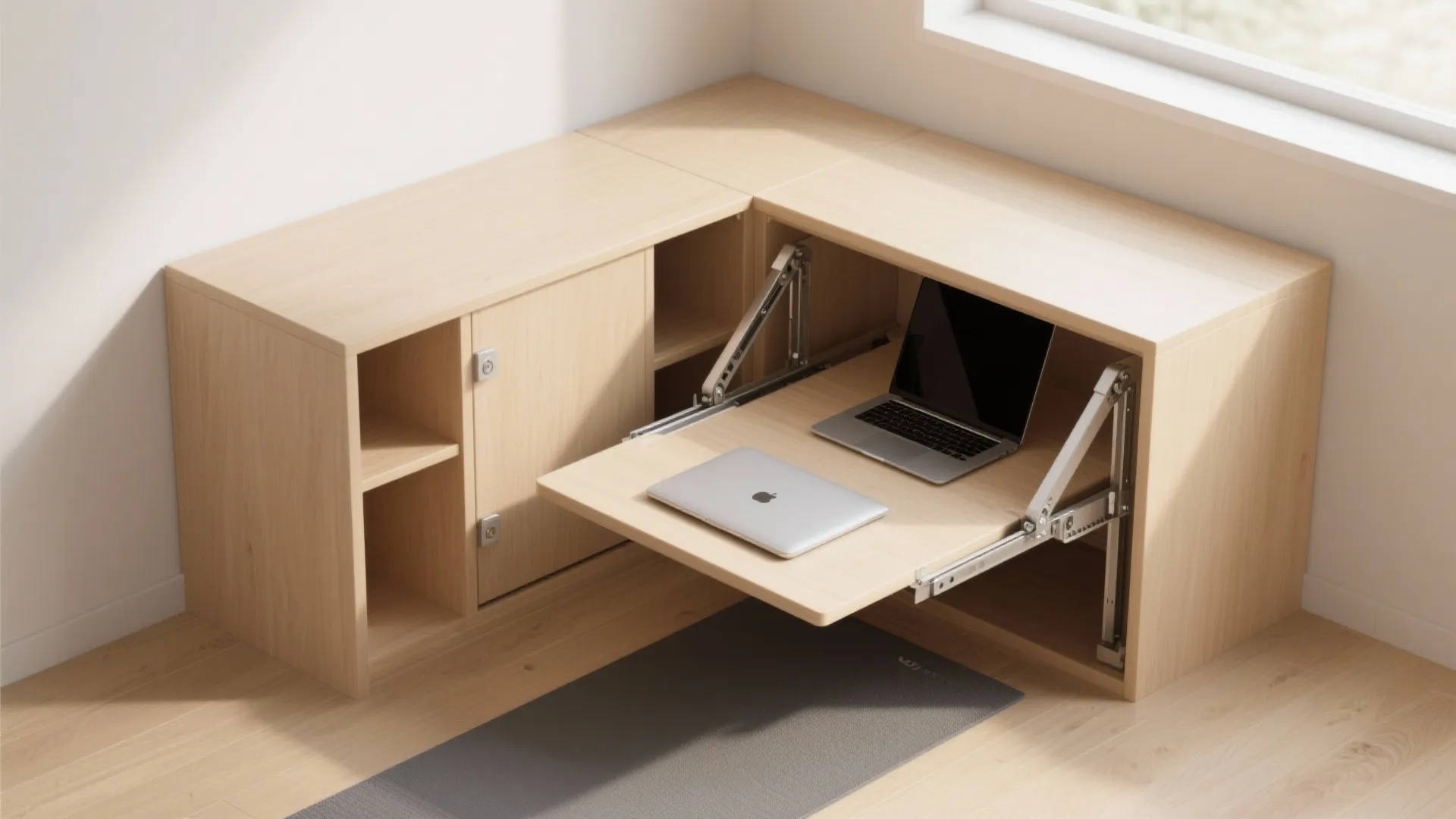 4. Fold-down corner desk for multipurpose rooms