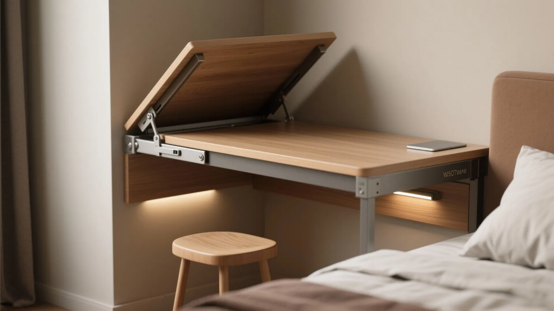 5. Fold-down Desk Attached to Bed Frame