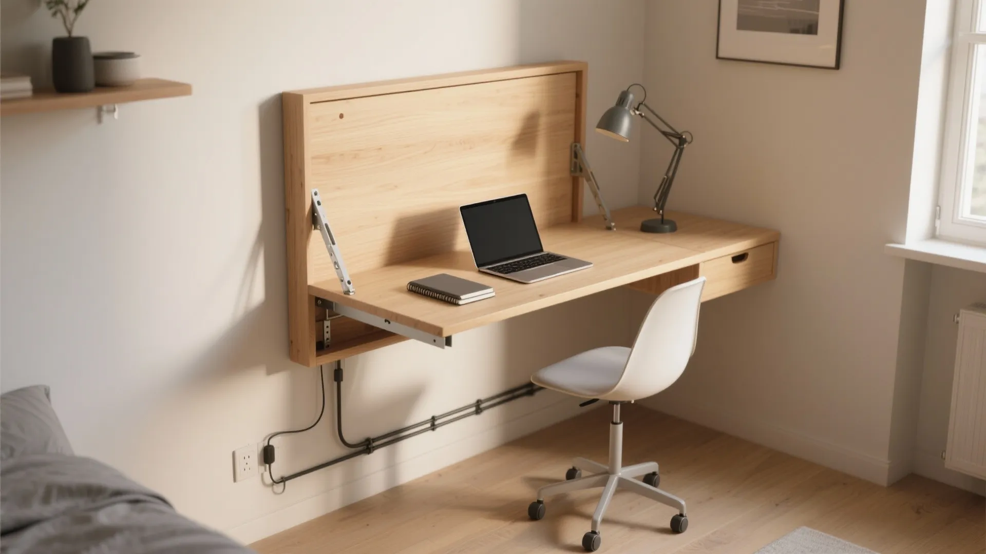 Wall-mounted fold-down desk
