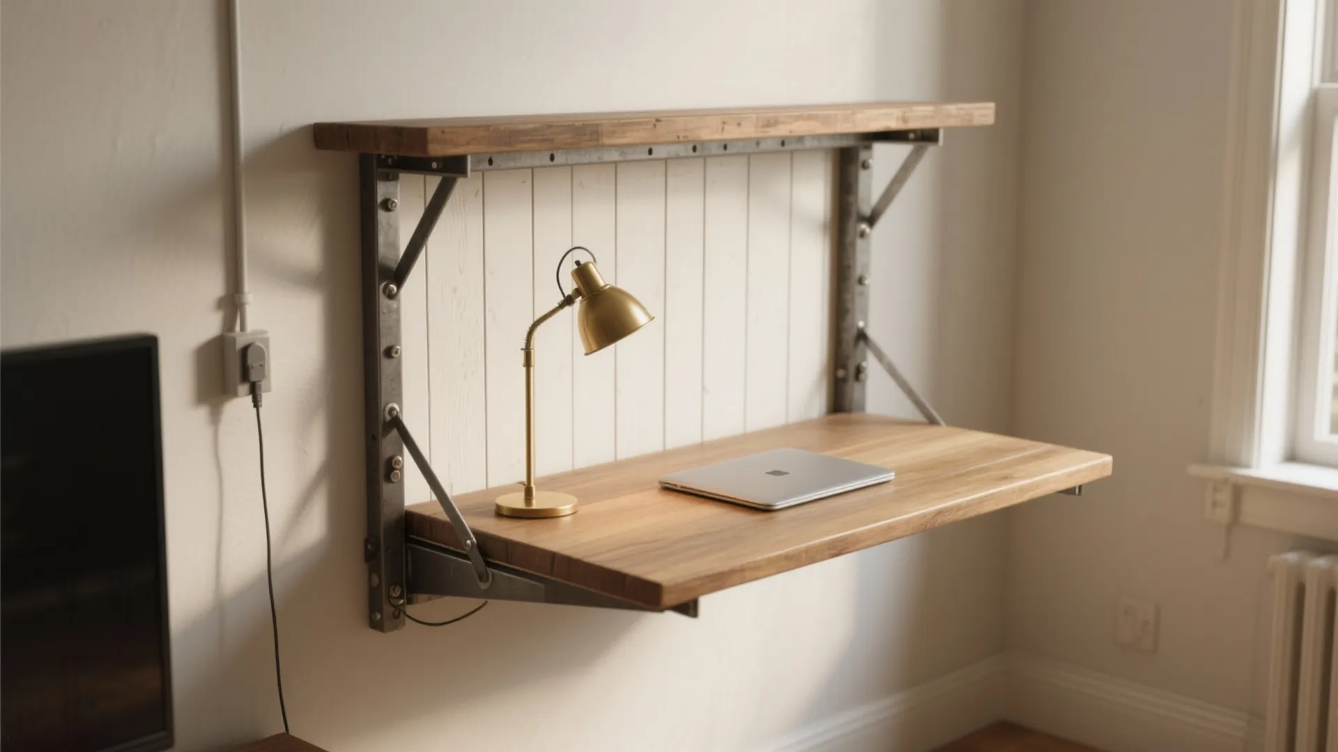 1. Wall-mounted fold-down farmhouse desk
