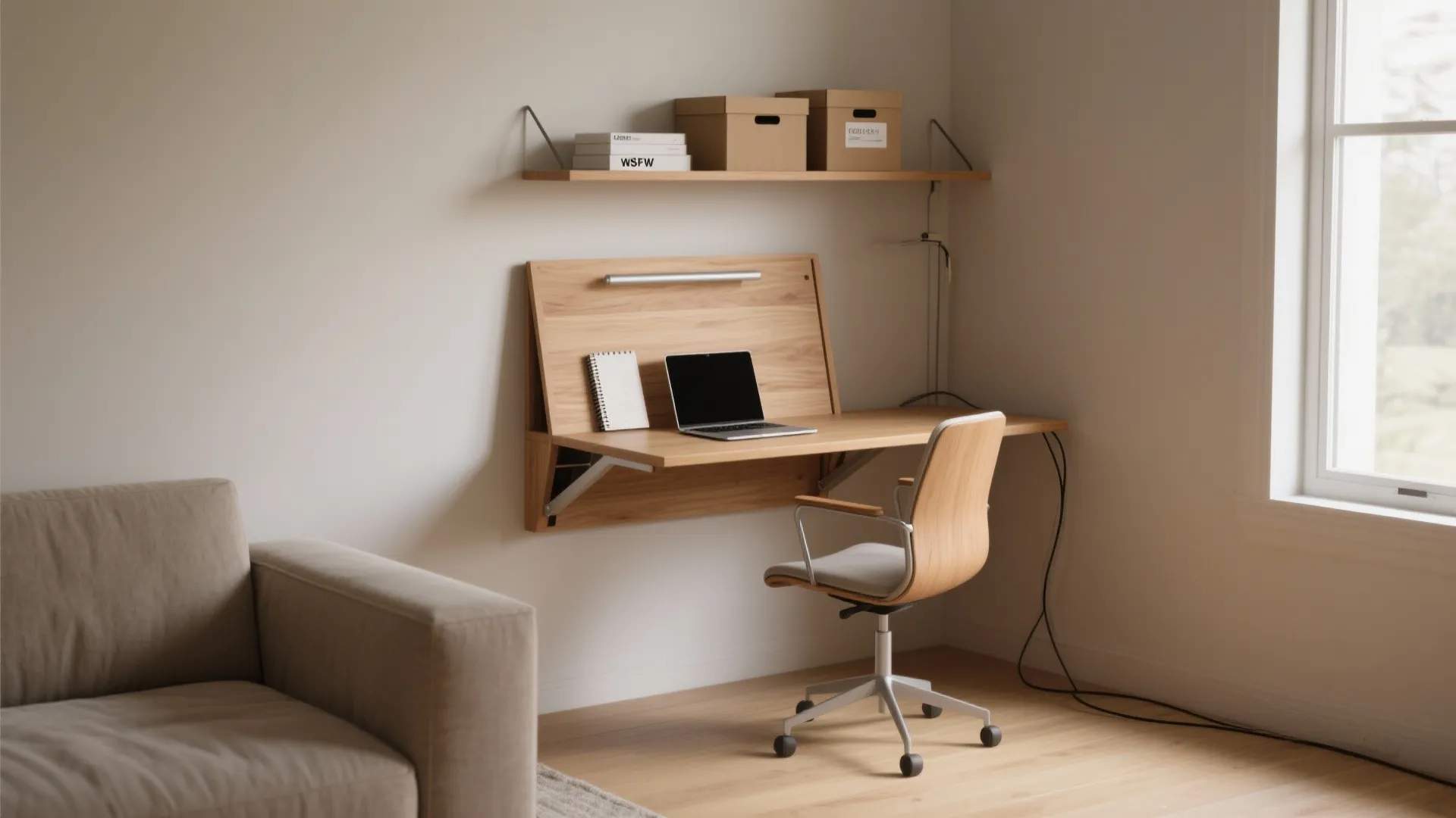 1. Fold-down or wall-mounted desk