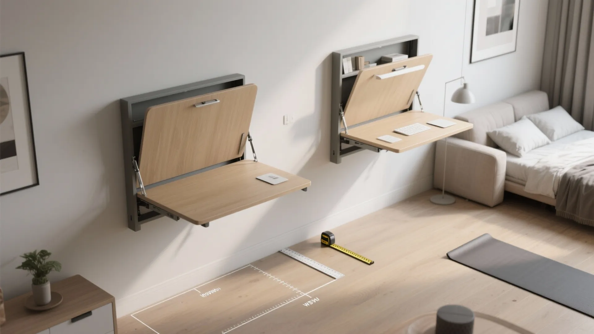 3. Install a fold-down desk for multifunction rooms