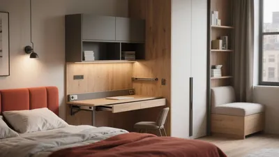 Modern Bedroom with Built-In Desk and Smart Storage Solutions