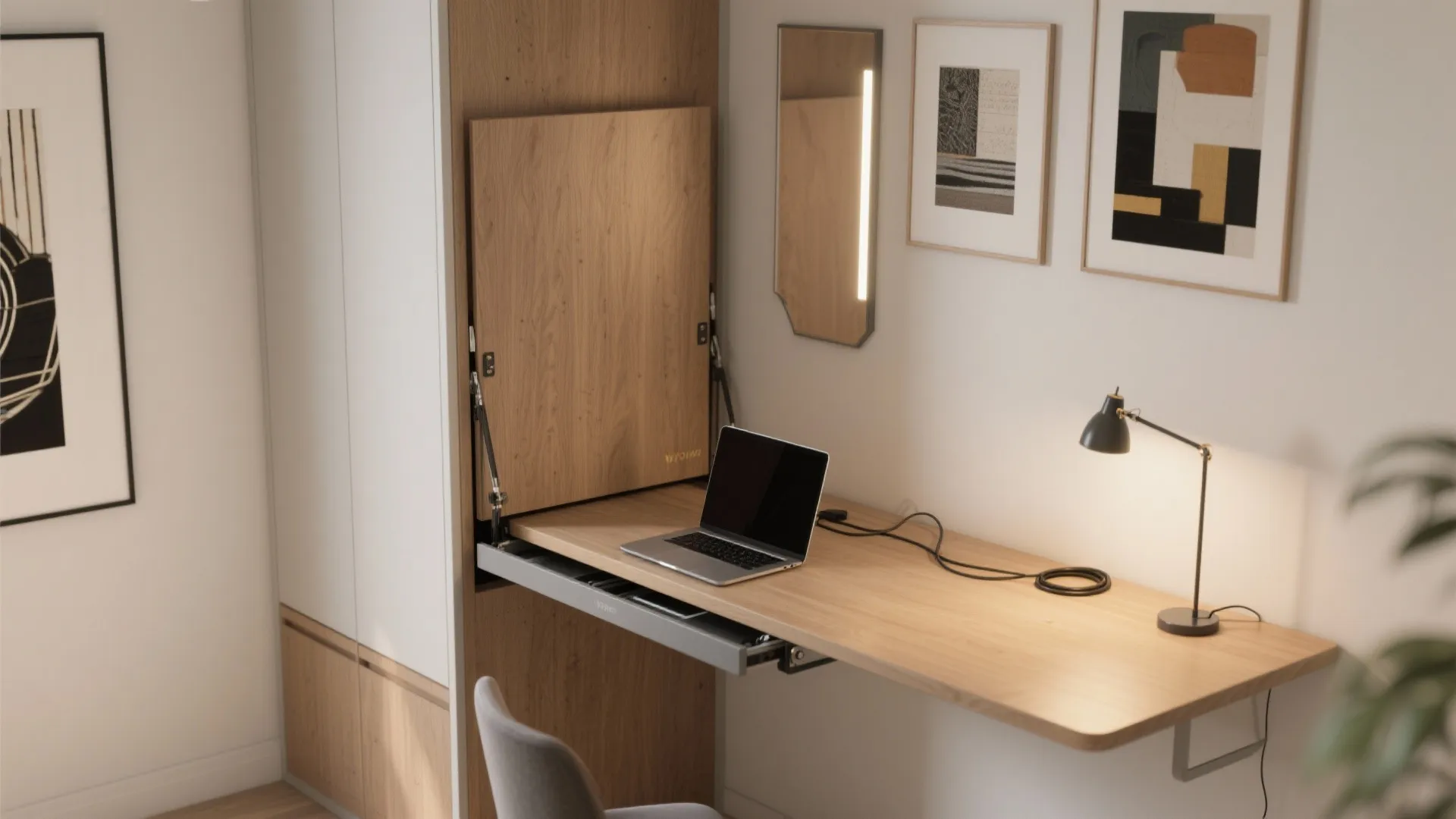2. Fold-down Desk and Multipurpose Wall