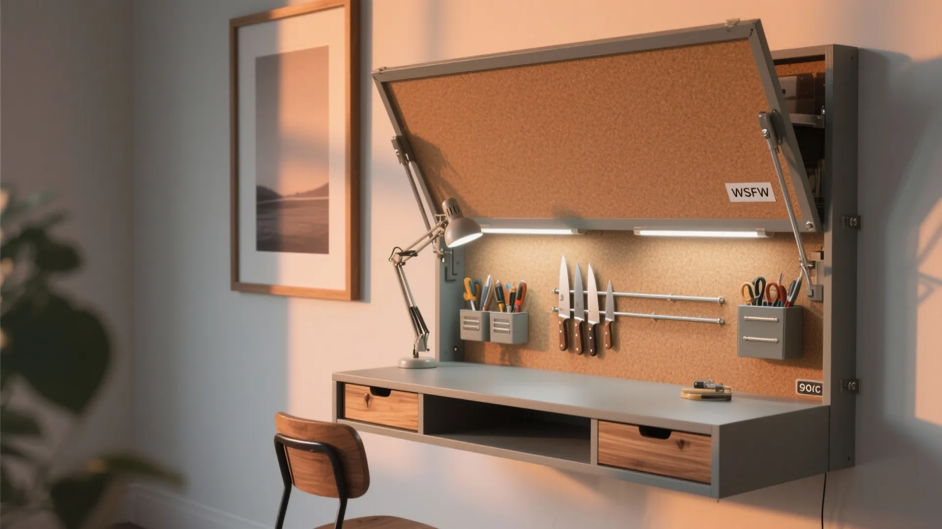 Fold-down desk that doubles as display