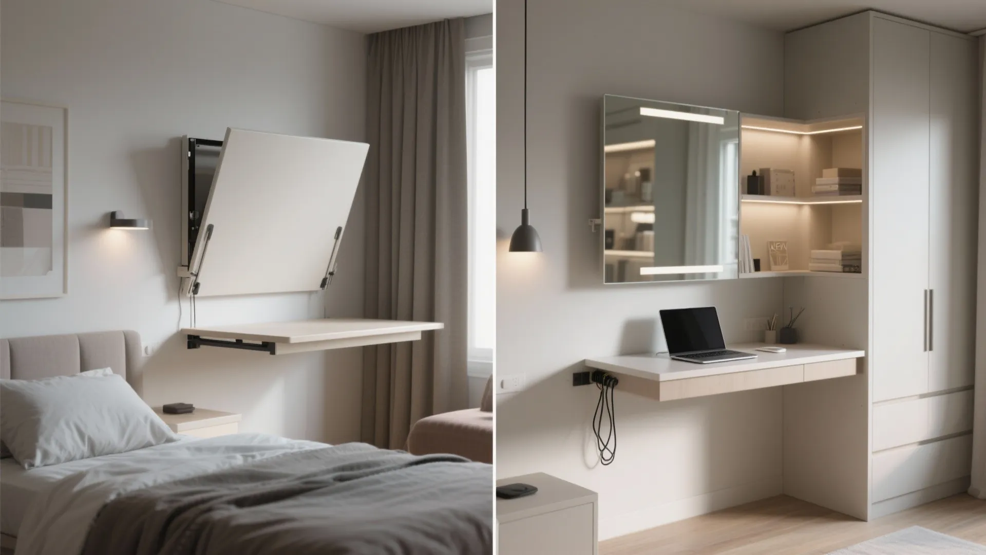 3. Fold-down desks and wall-mounted vanities