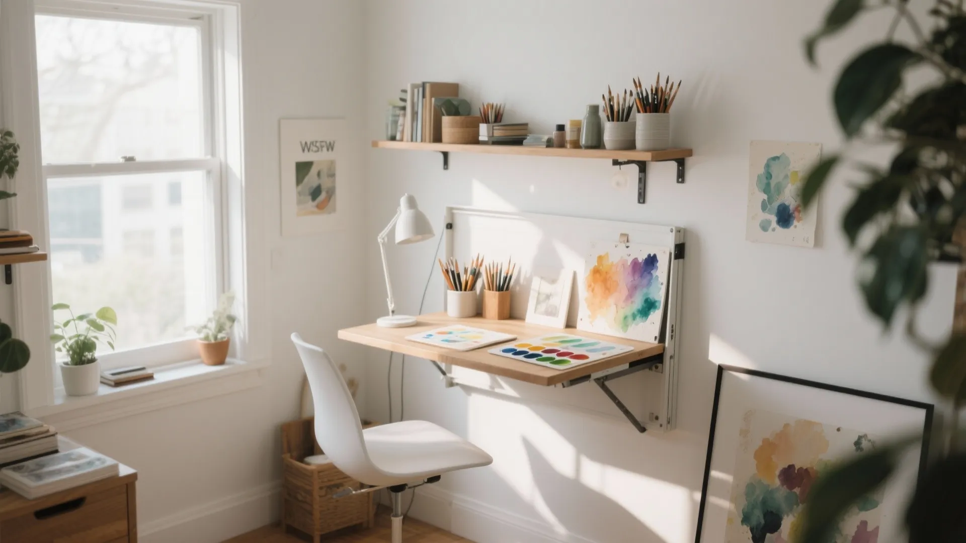 1. Wall-Mounted Fold-Down Desk