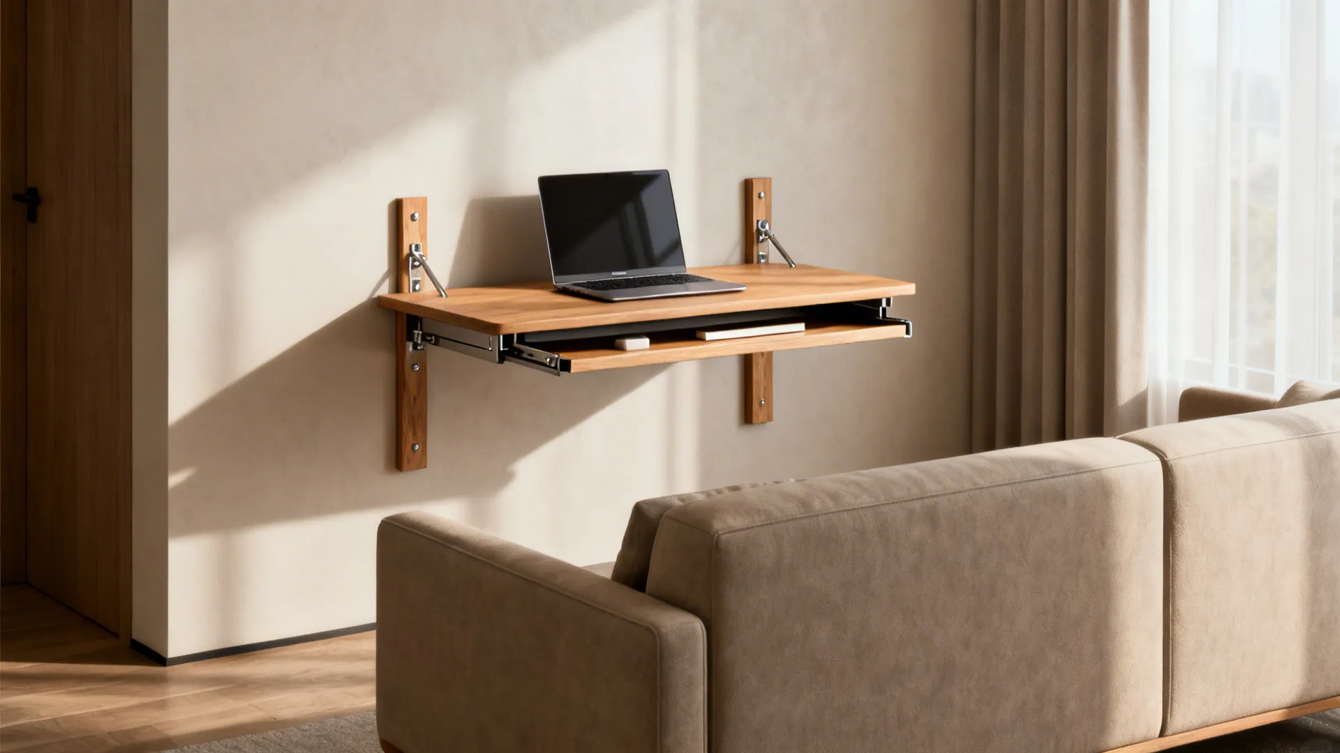 1. The Fold-Down Desk Behind a Sofa