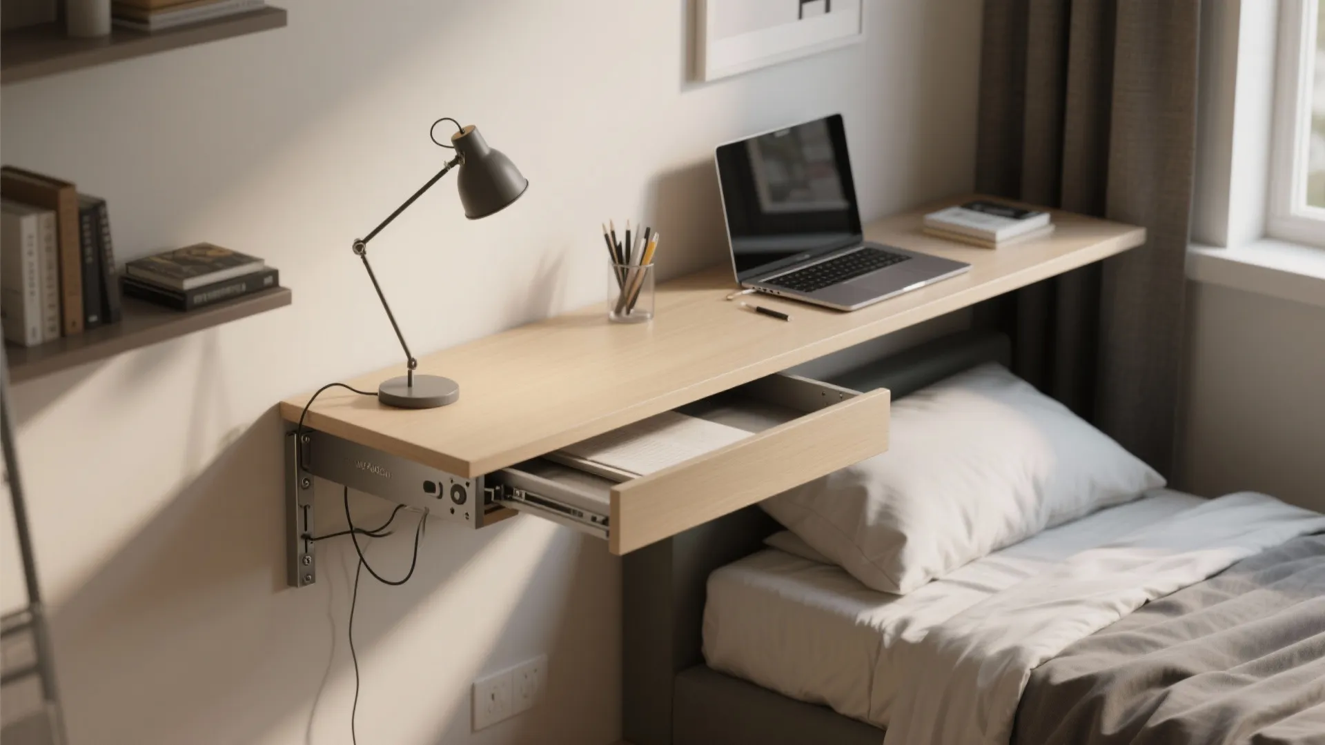 5. Shelves that double as desks or nightstands