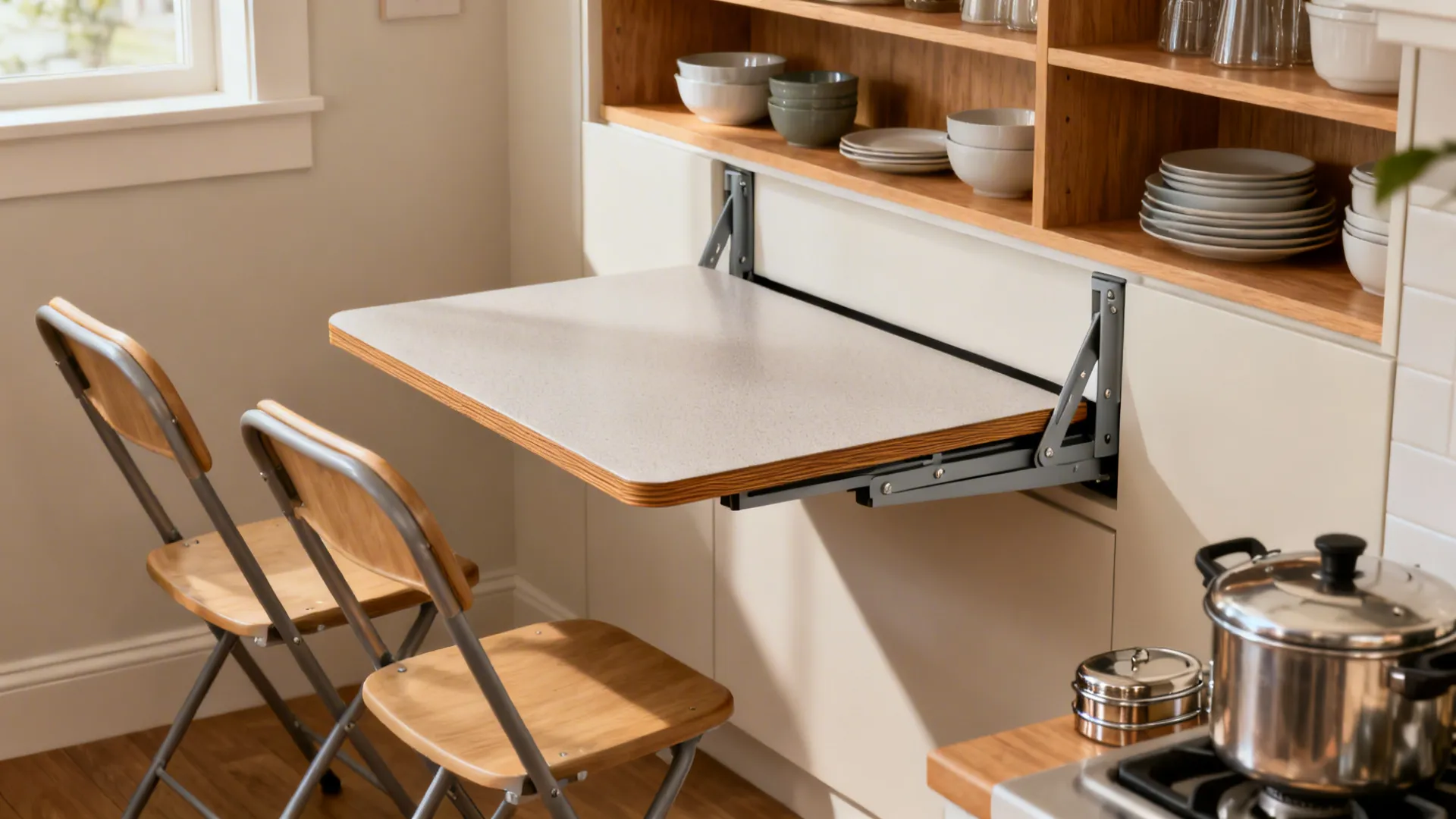 Fold-Down Table with Storage Wall
