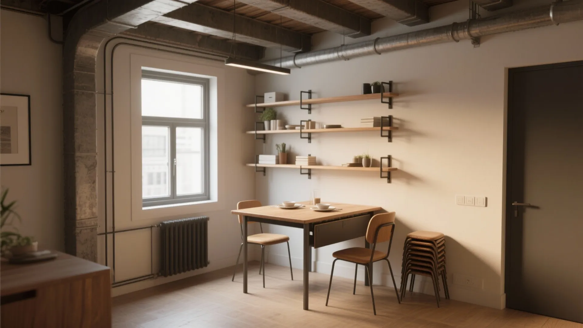 Fold-down dining tables