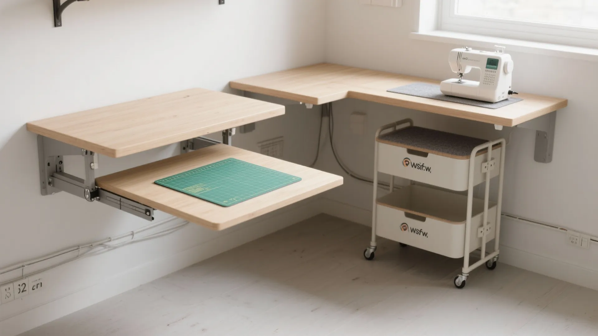 Fold-down, multi-height work surfaces