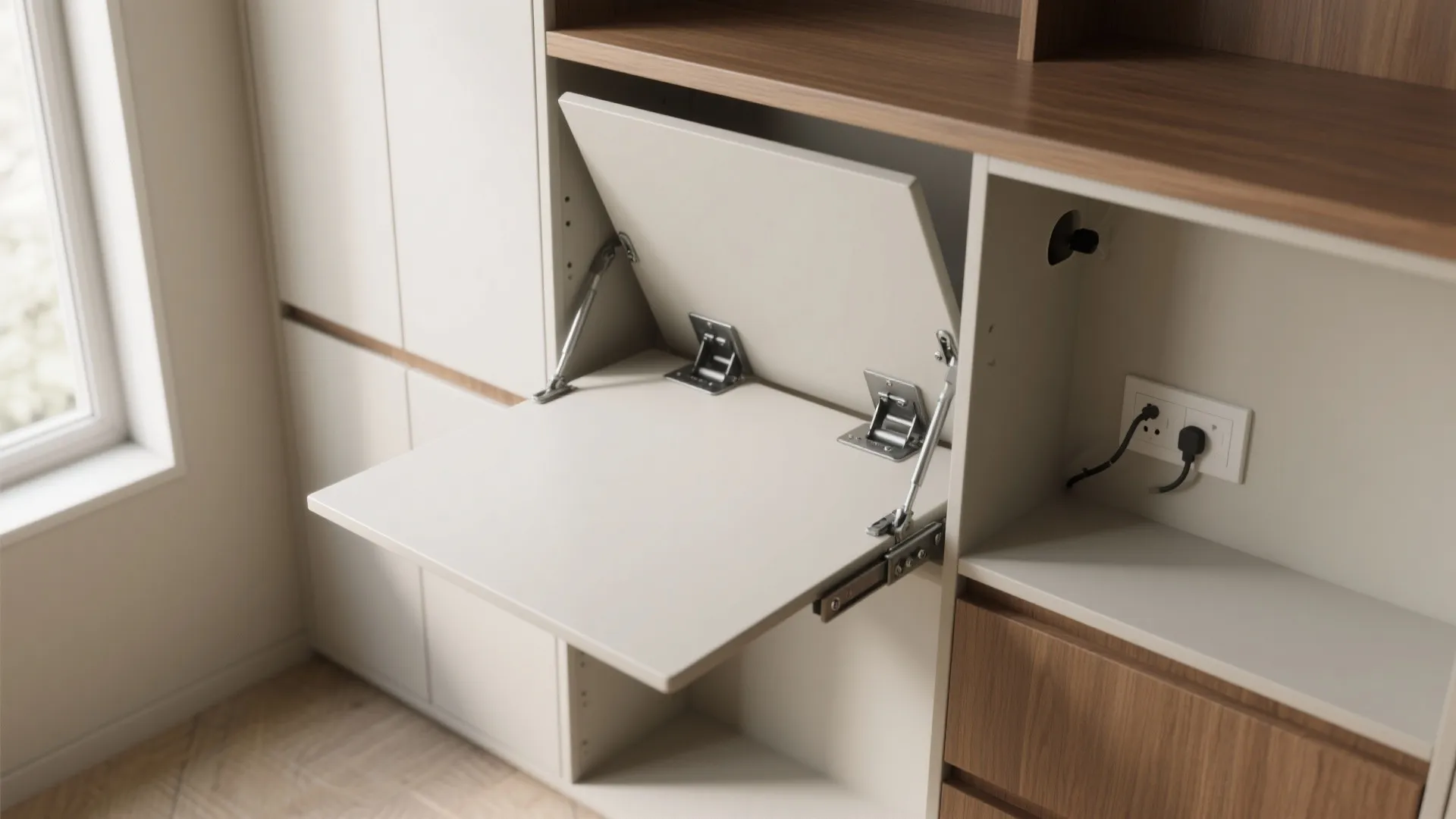 3. Fold-down desk with hutch cabinet