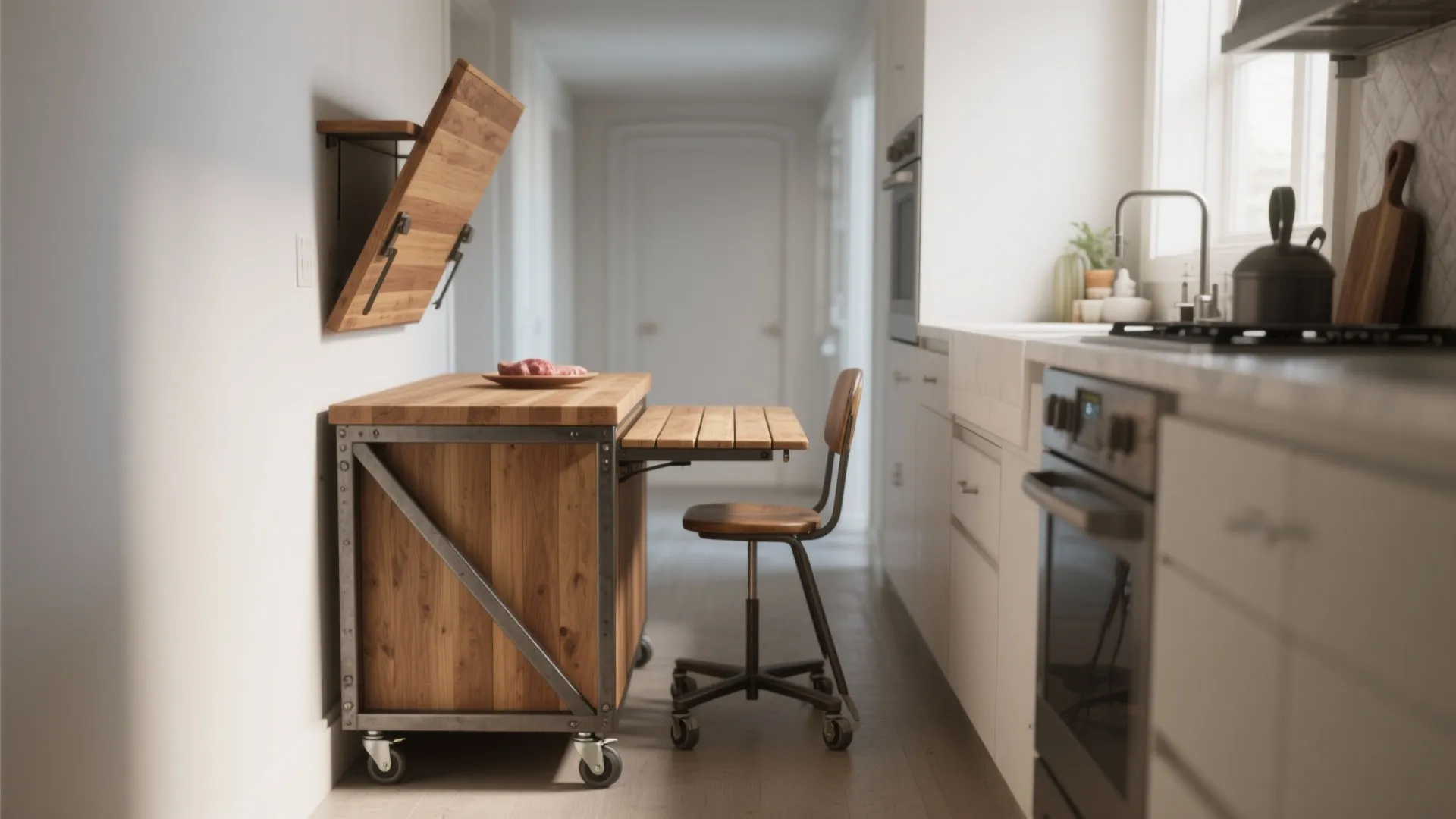 5. Fold-down table or a skinny island on casters