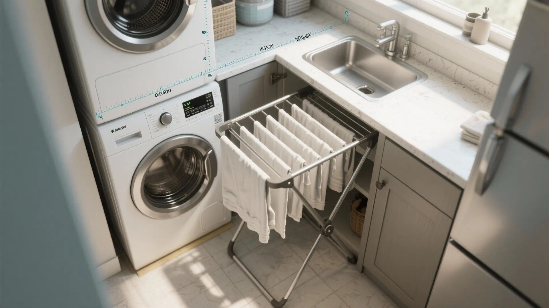 3. Fold-down drying racks and multipurpose counters