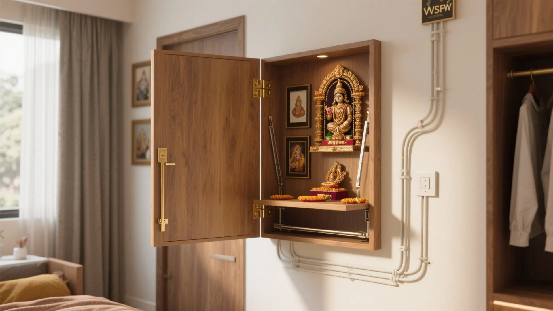 4) Fold-down mandir for ultra-tight spots