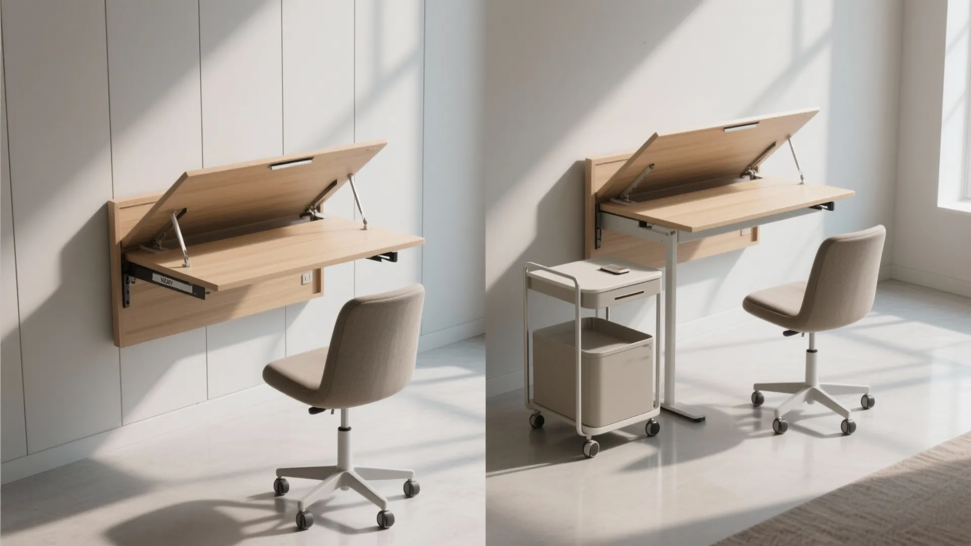4. Fold-down or mobile desk for multi-use rooms