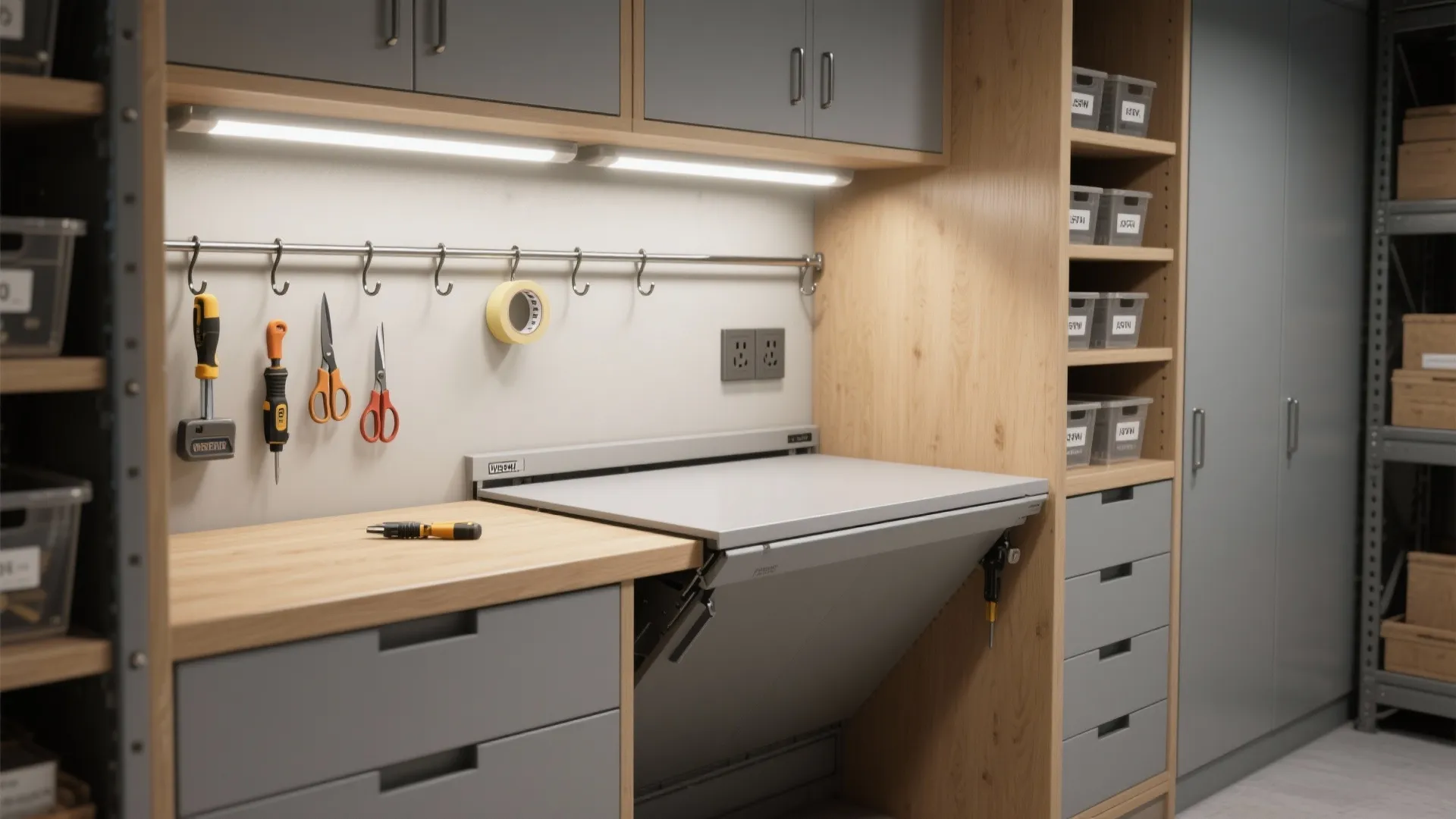 5) Add a fold-down work nook and task lighting