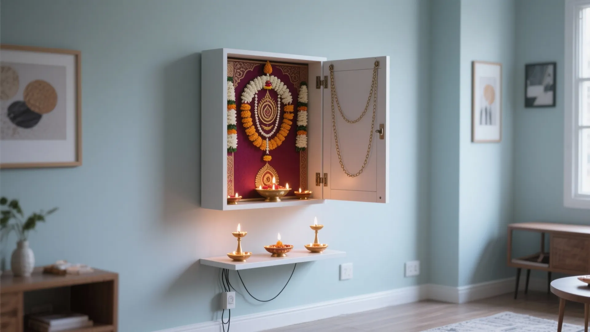 Fold-Down Pooja Panel for Studio Apartments