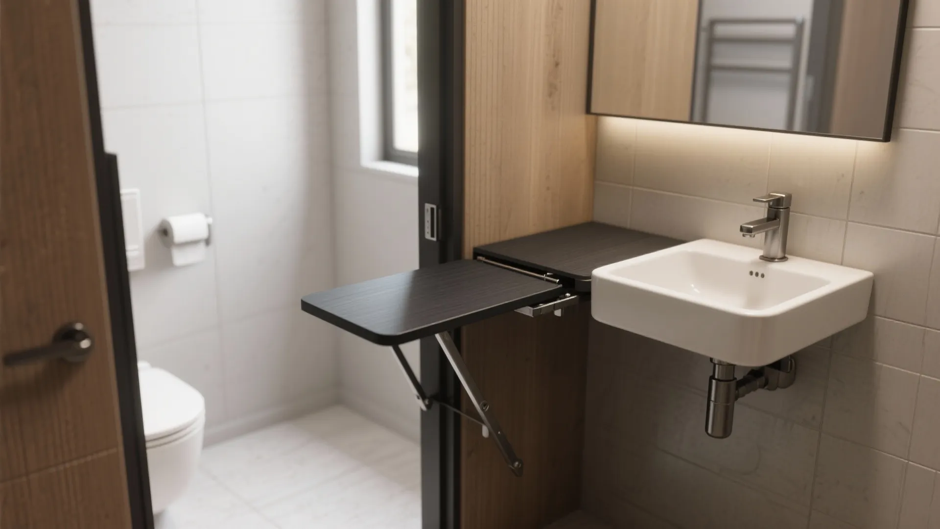 Fold-Down Wall Table for Tiny Powder Rooms