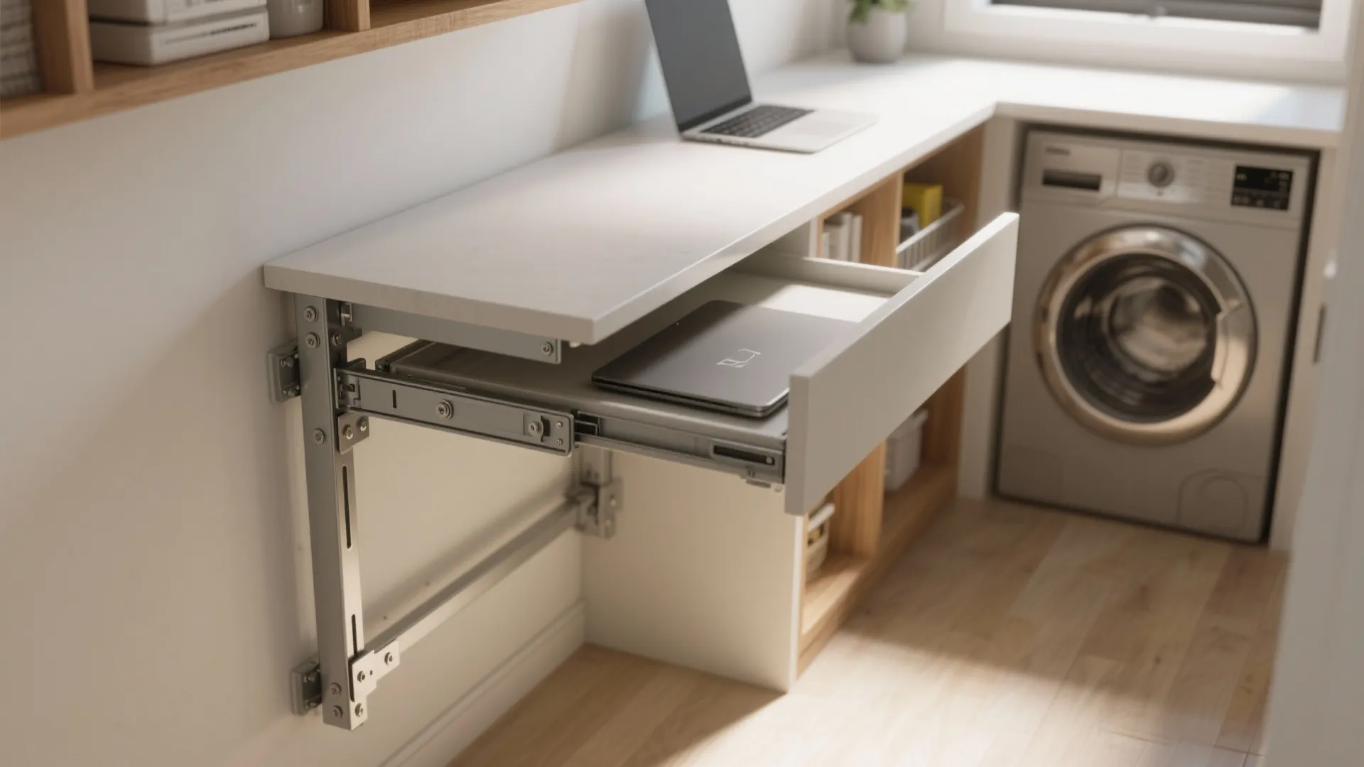 2. Fold-down Desk + Pull-out Counter