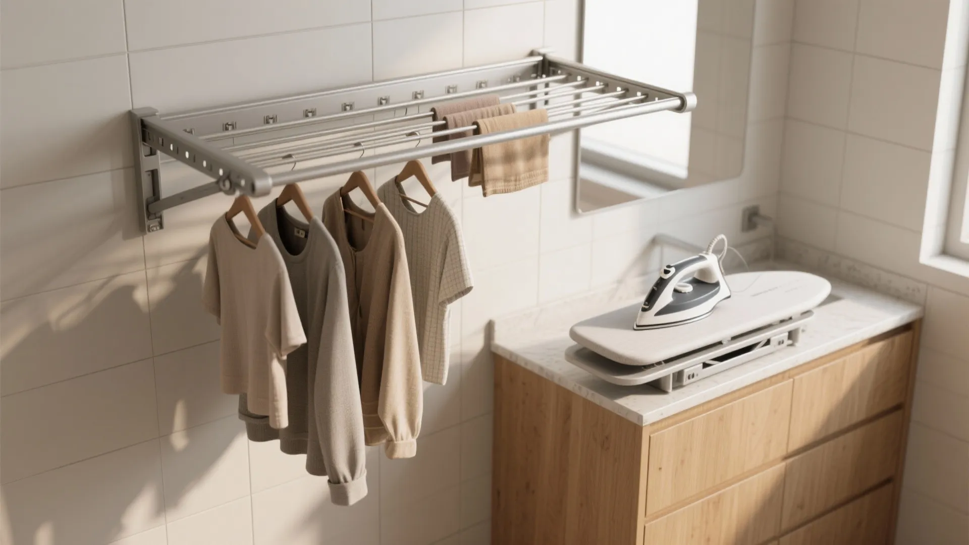 4. Fold-down drying racks and multi-use surfaces