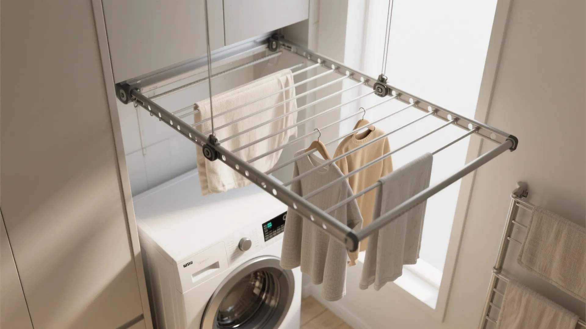 4. Fold-Down Drying Racks and Overhead Rods