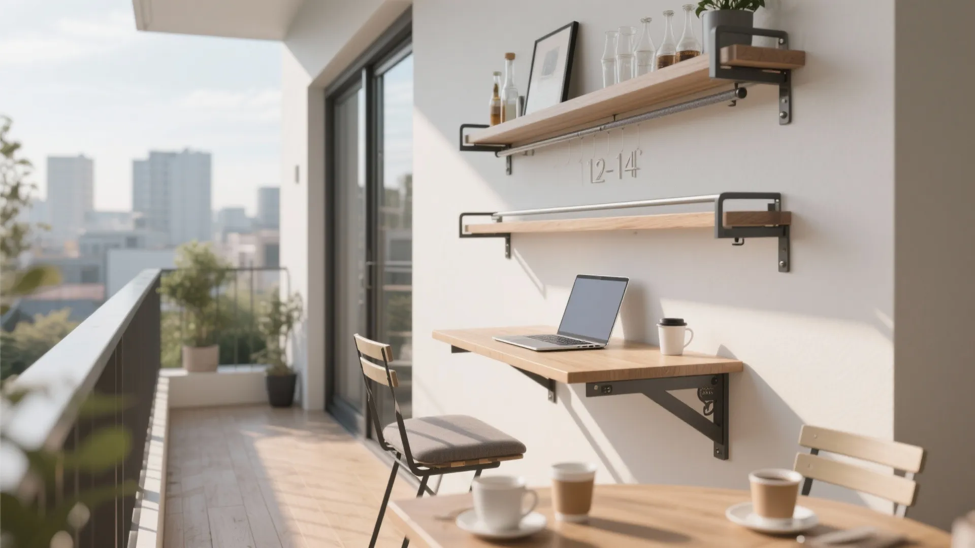 4) Slim fold-down tables and rail-hung bars