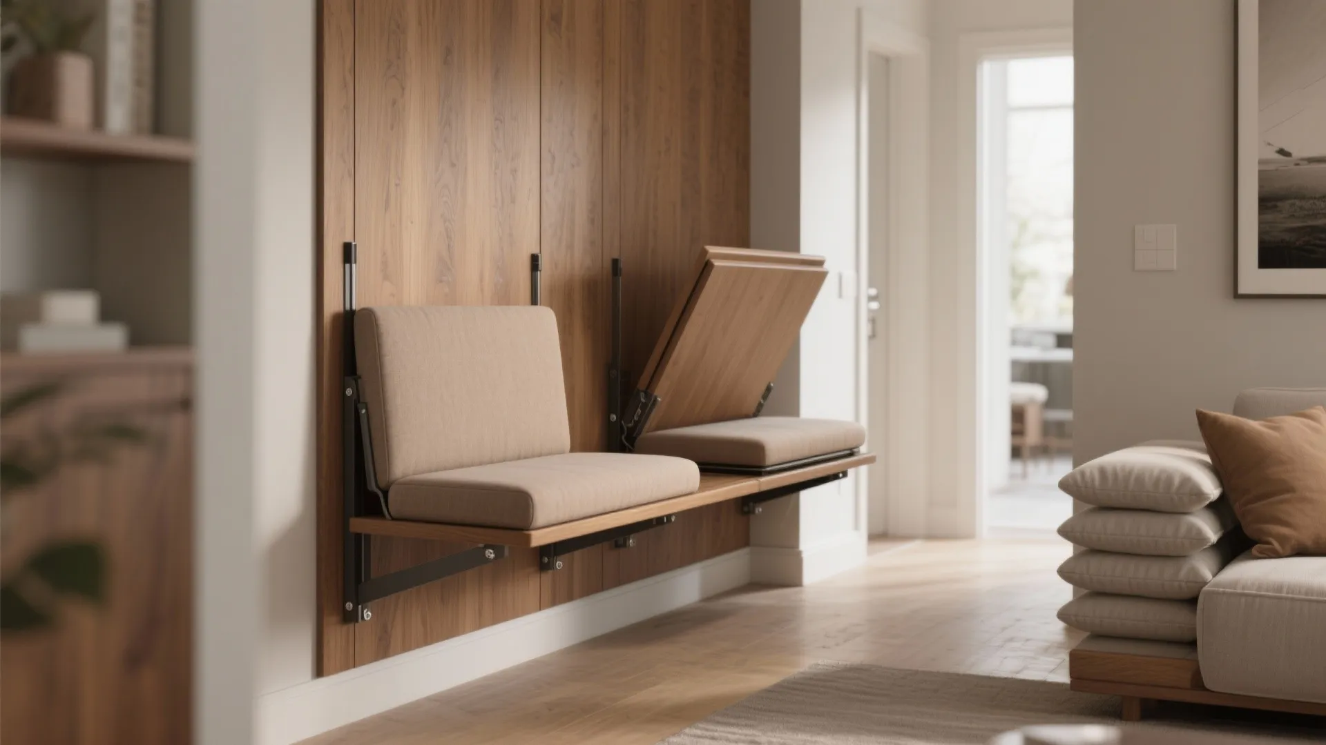 Idea 5: Fold-down wall seats and slim benches