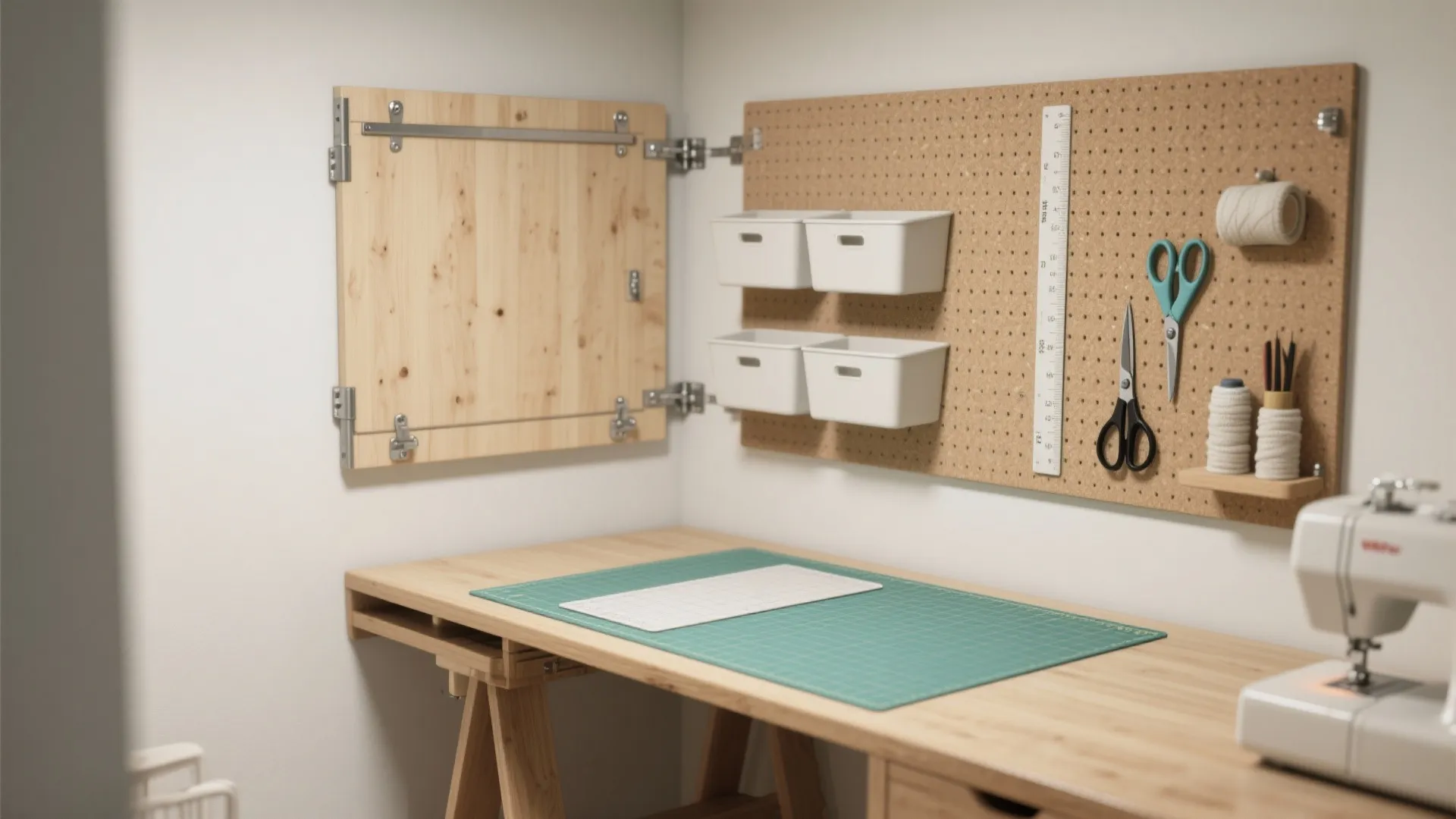 Wall-mounted workstation with fold-down cutting surface
