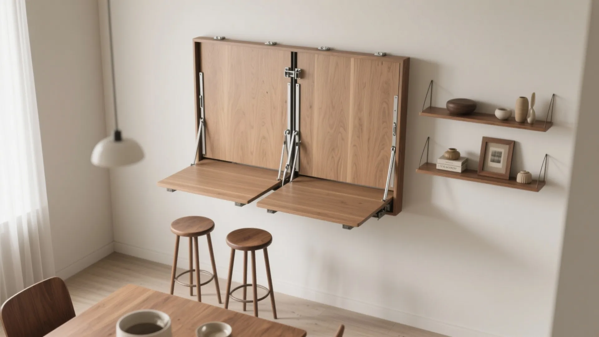 2. Fold-away table that becomes a shelf