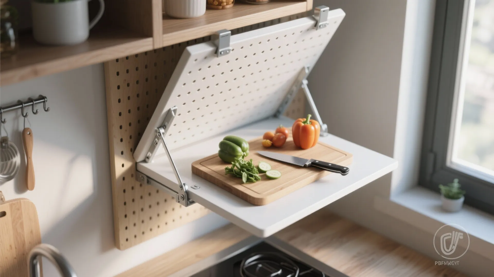 4. Fold-down prep shelf with integrated cutting board
