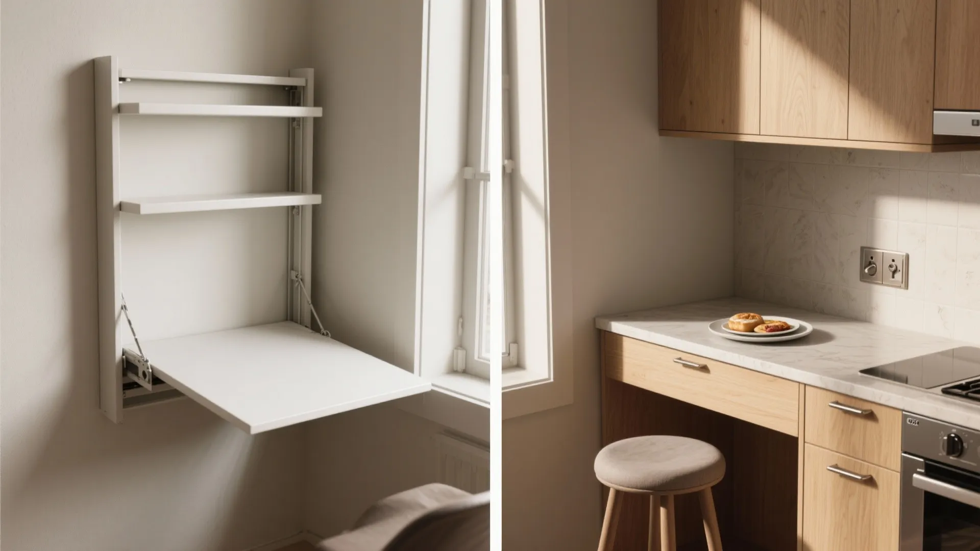 5. Fold-Down Wall Shelf or Murphy-Style Counter