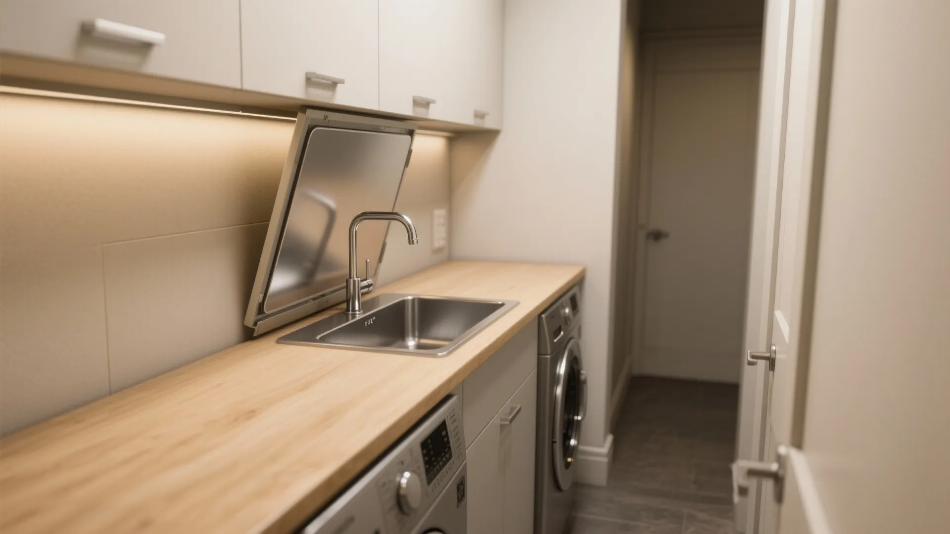 1. Compact Utility Sink with Fold-down Counter