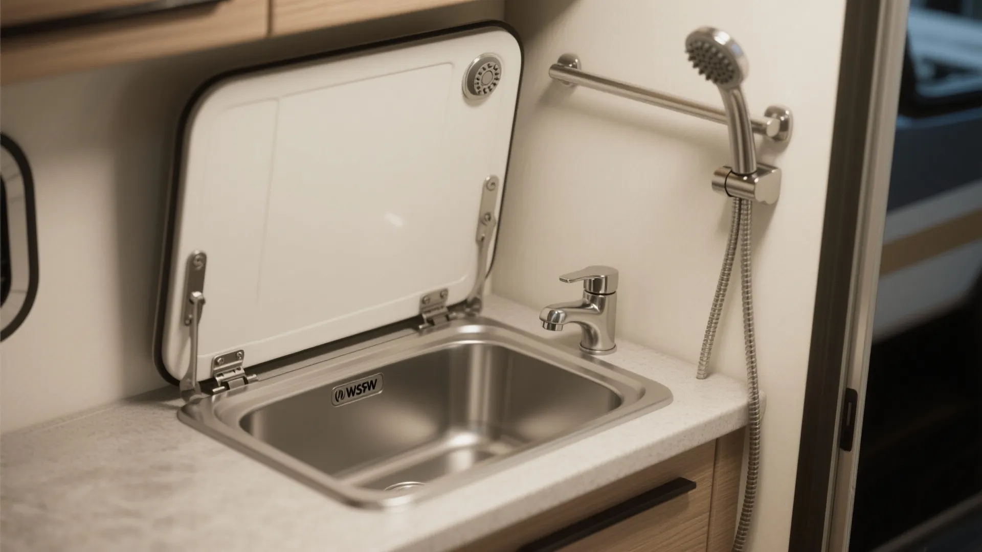 2. Fold-Down Sink and Shower Fixtures