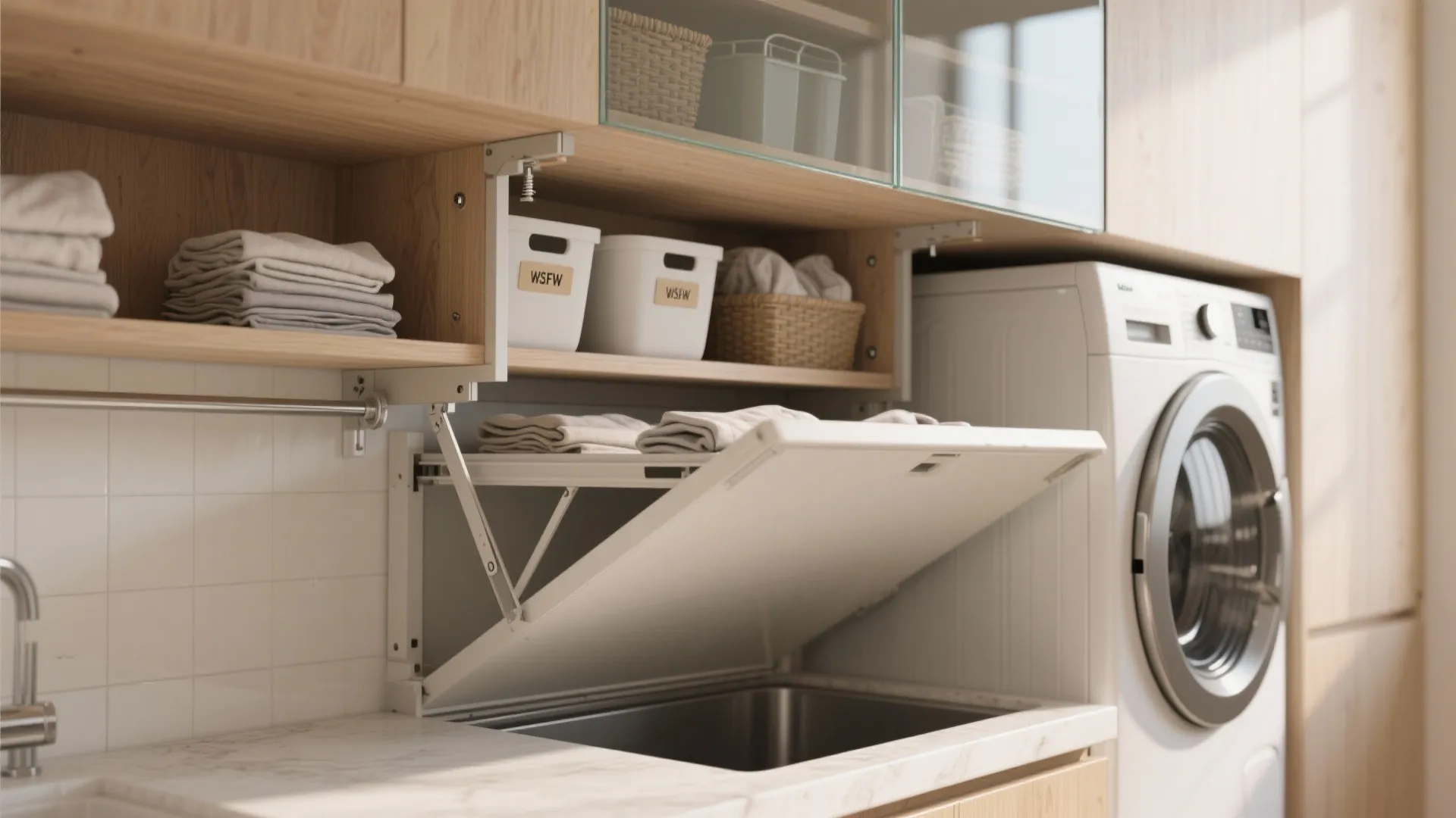 1. Fold-Down Folding Station with Overhead Pantry