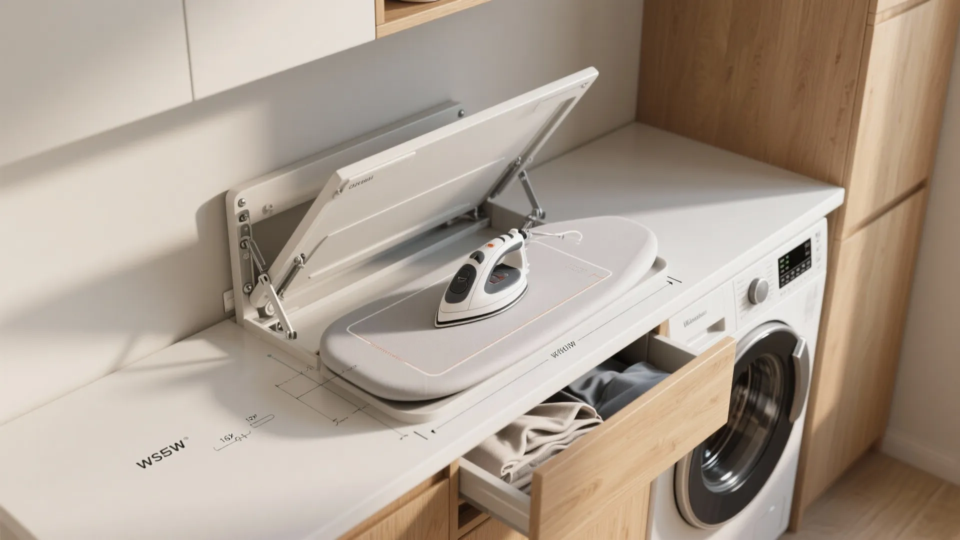 Fold-down ironing and folding station