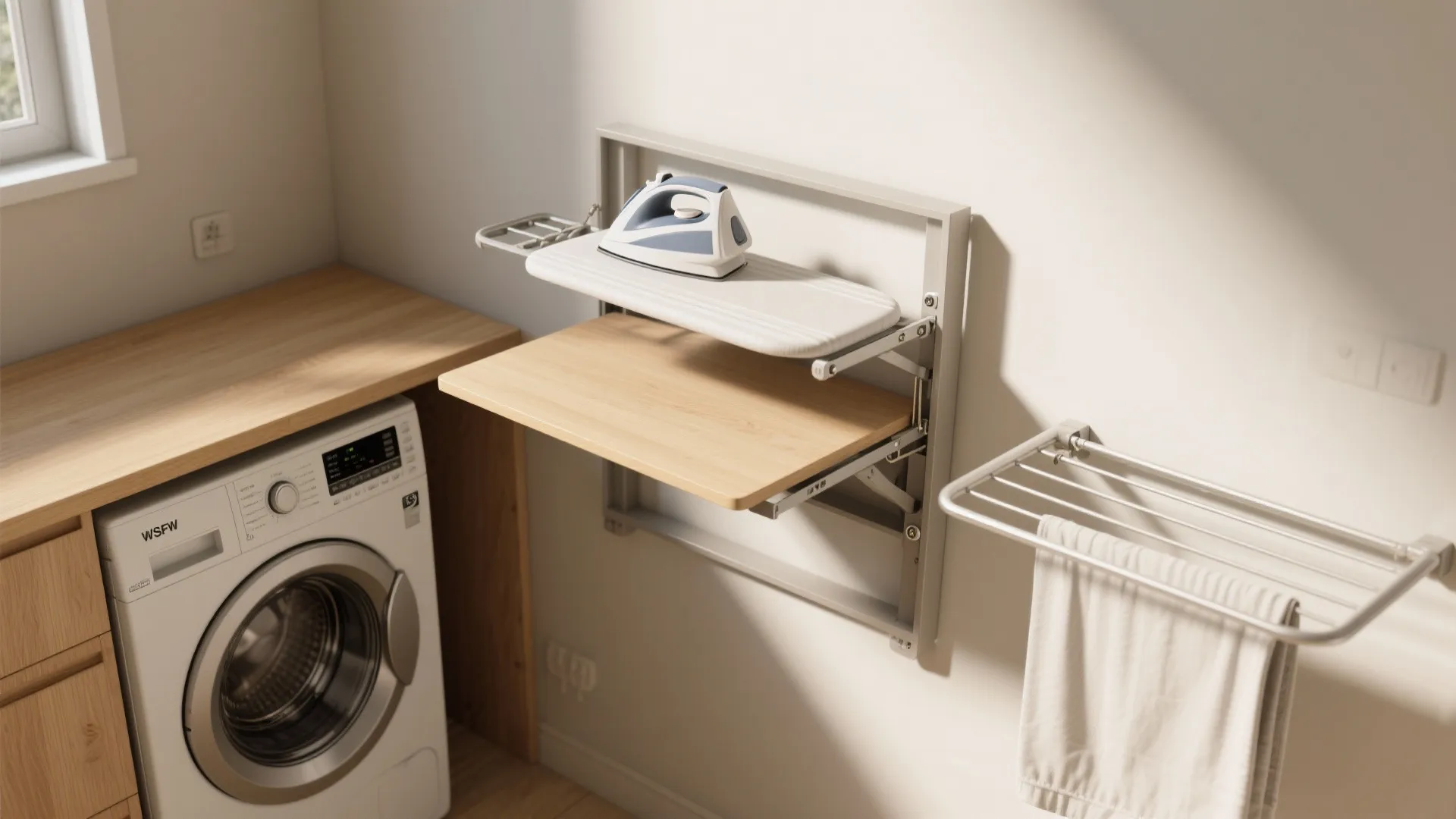 2. Fold-down surfaces and wall-mounted drying