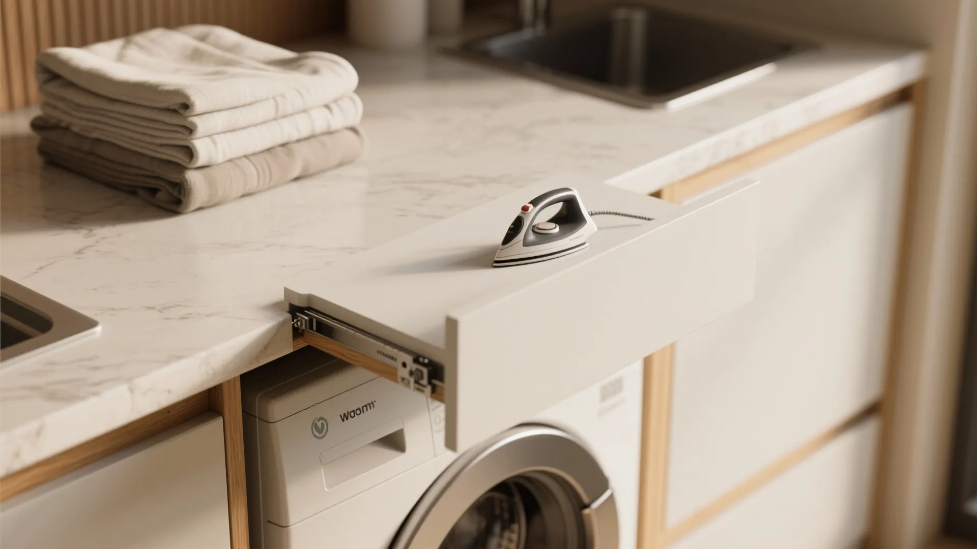 4. Multi-use surfaces: folding + ironing stations