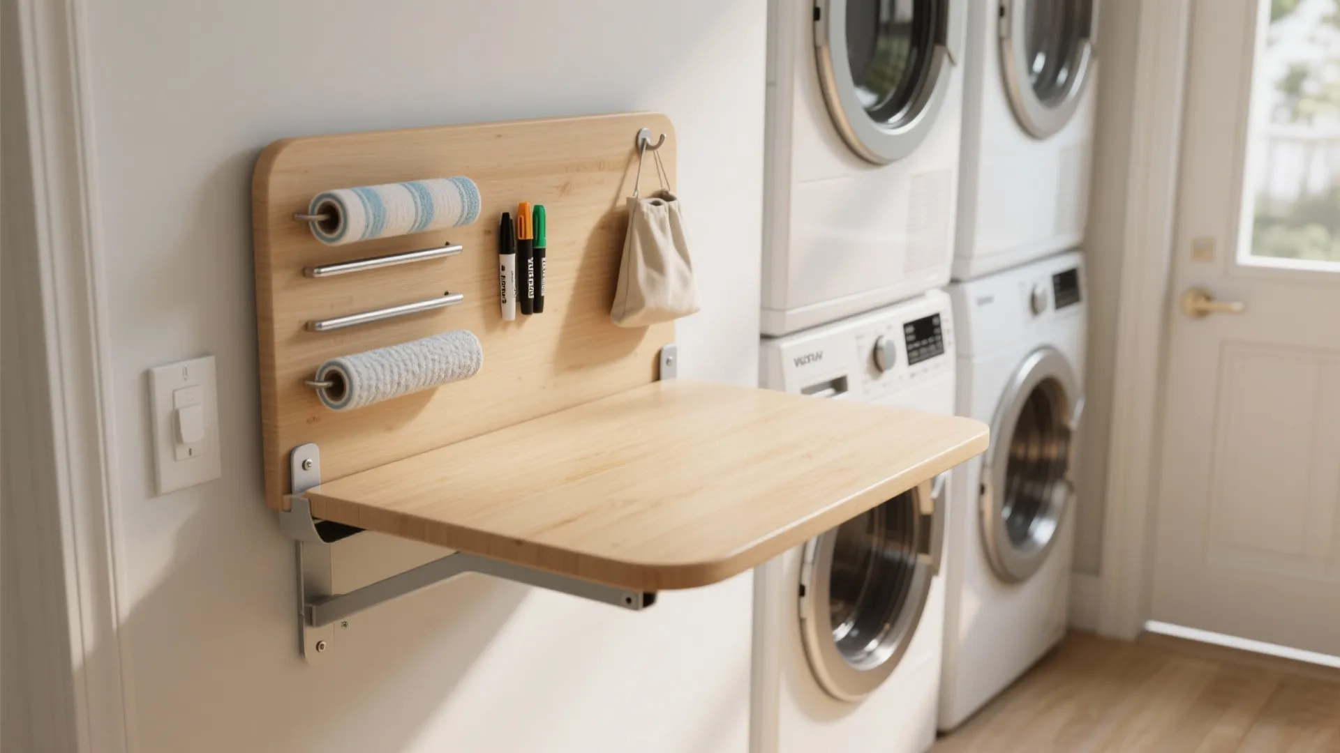 Idea 3: Add a fold-down workstation (that actually clears the door)