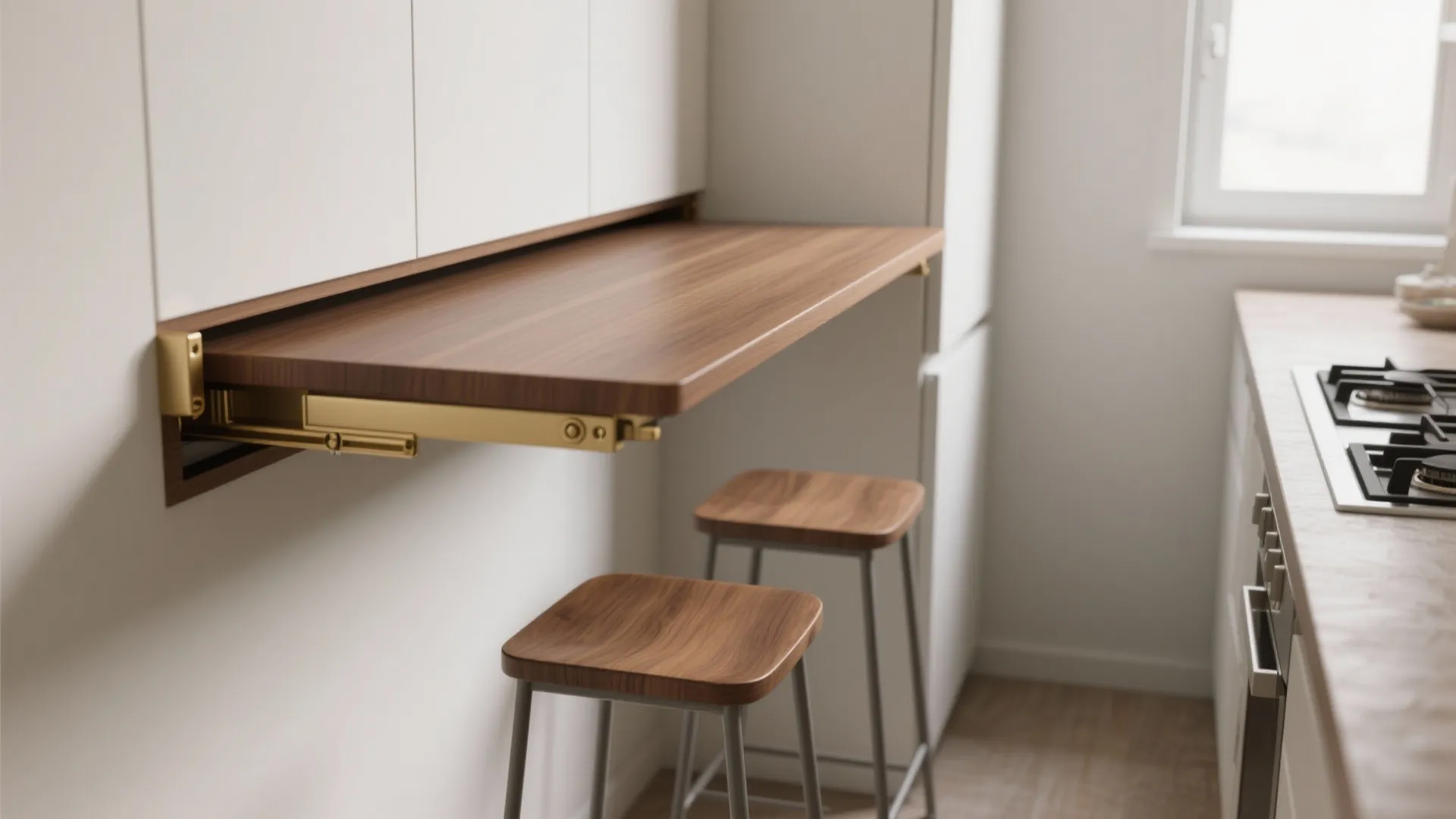 Minimalist fold-down table for tight kitchens