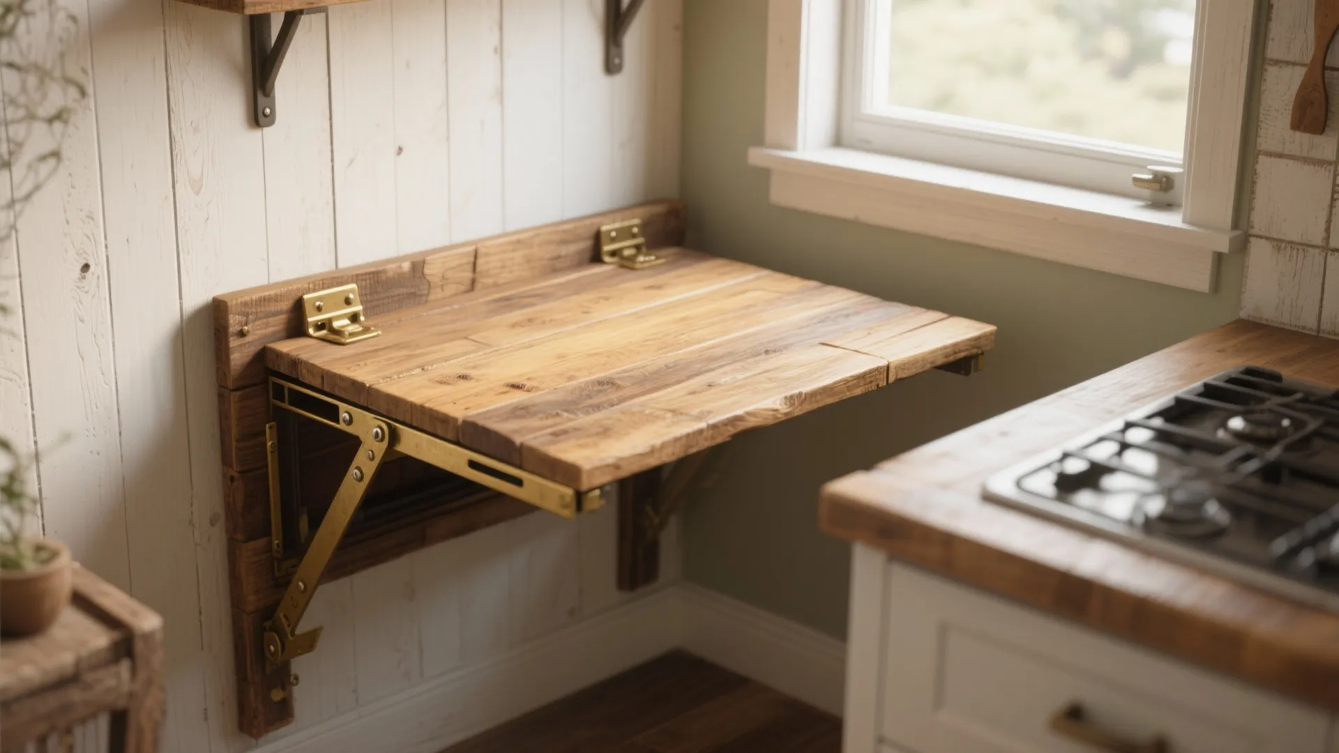 1. Reclaimed Wood Fold-Down Table