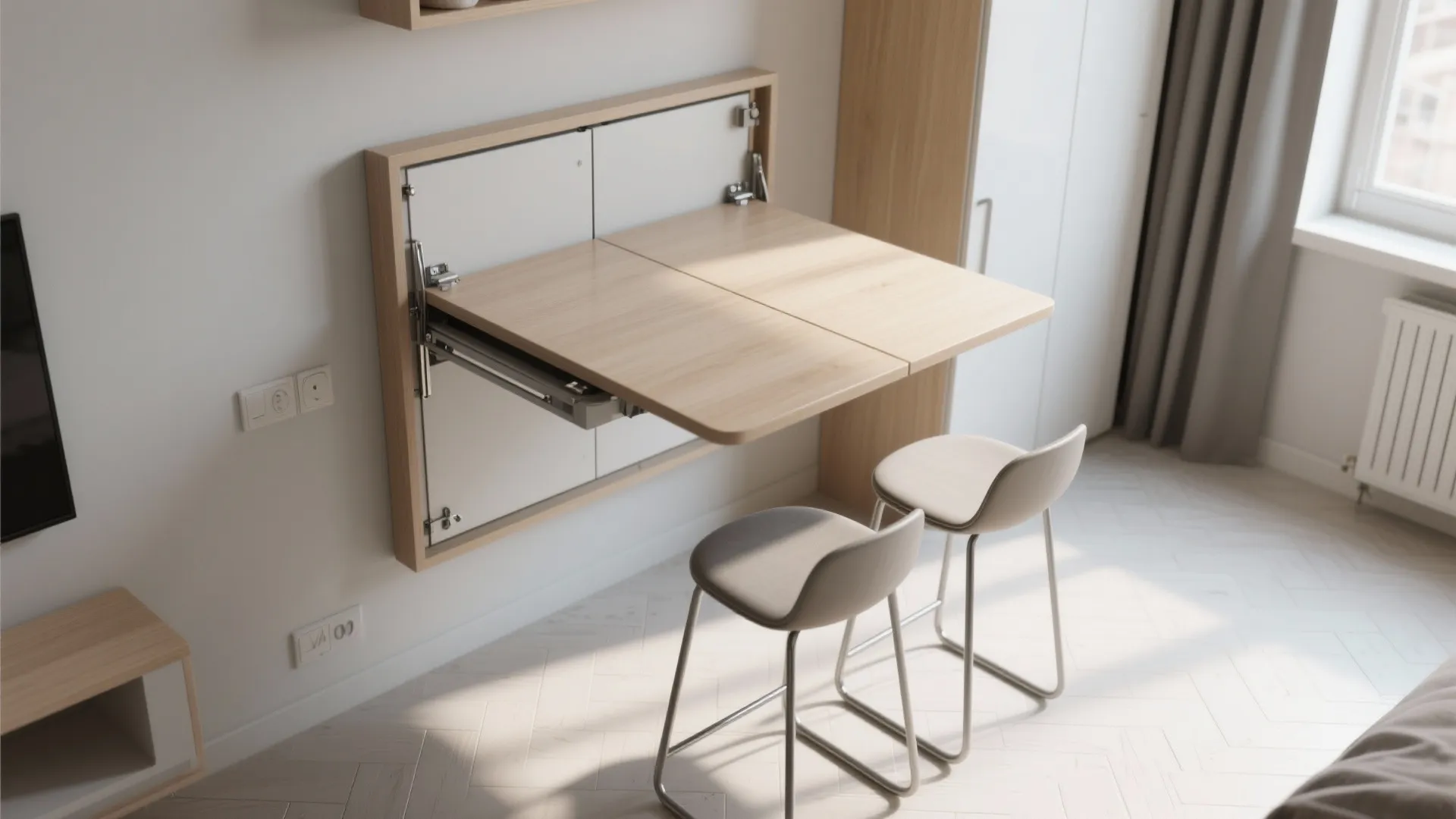 4. Wall-mounted fold-down tables and chairs