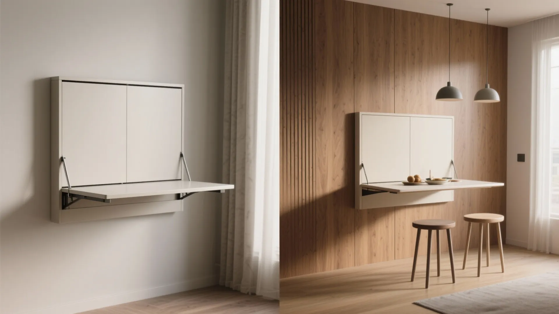 4. Wall-mounted fold-down tables (Murphy-style)