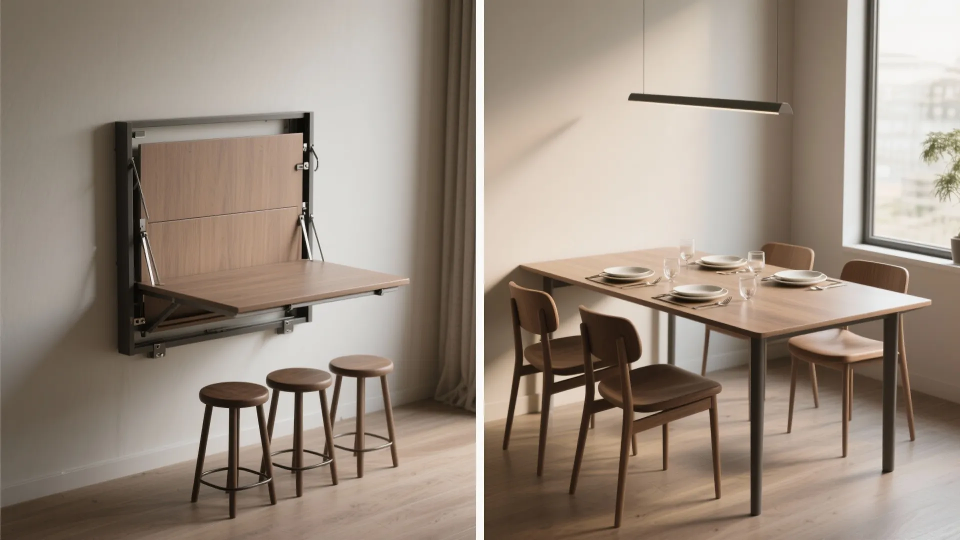 3. Wall-Mounted Fold-Down or Drop-Leaf Table