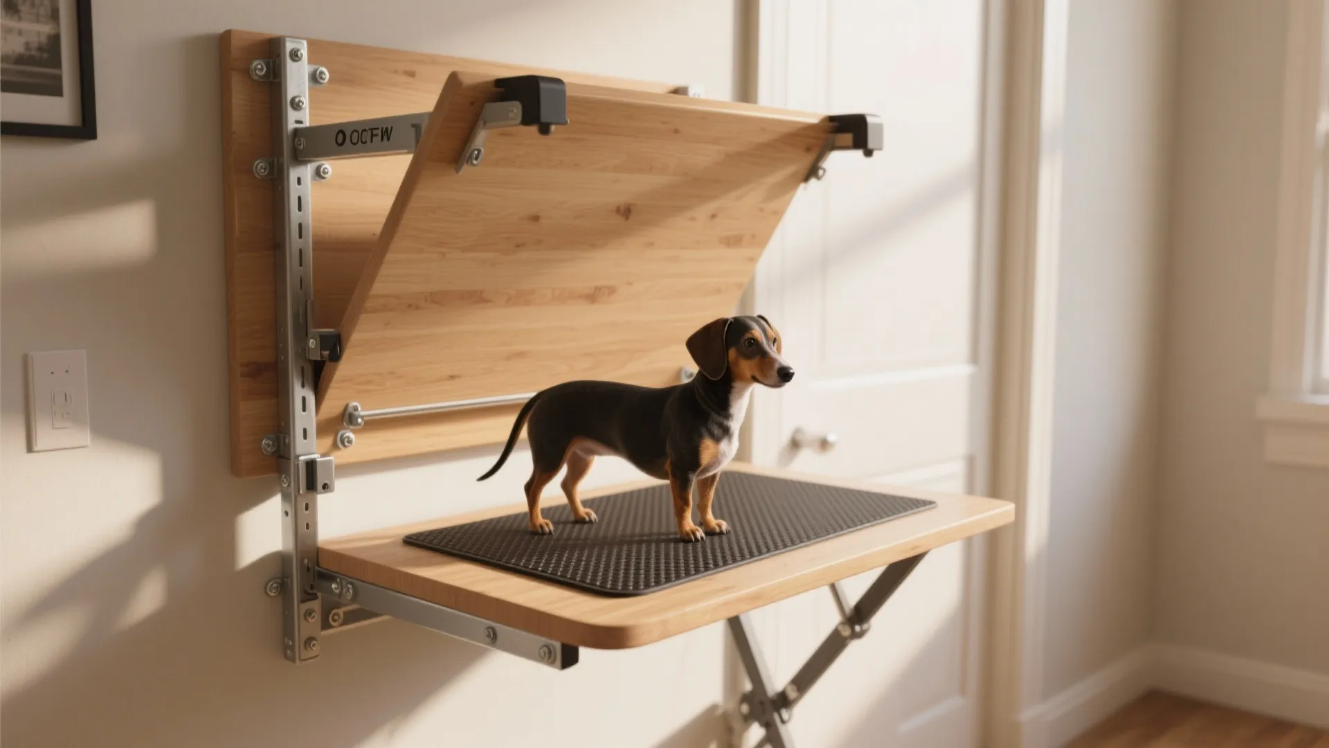 1. Fold-down wall-mounted grooming table