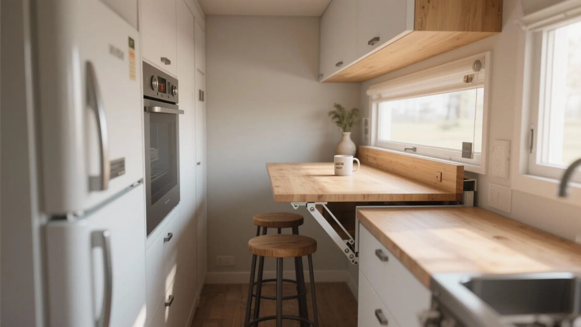 1. Fold-down wall table for two